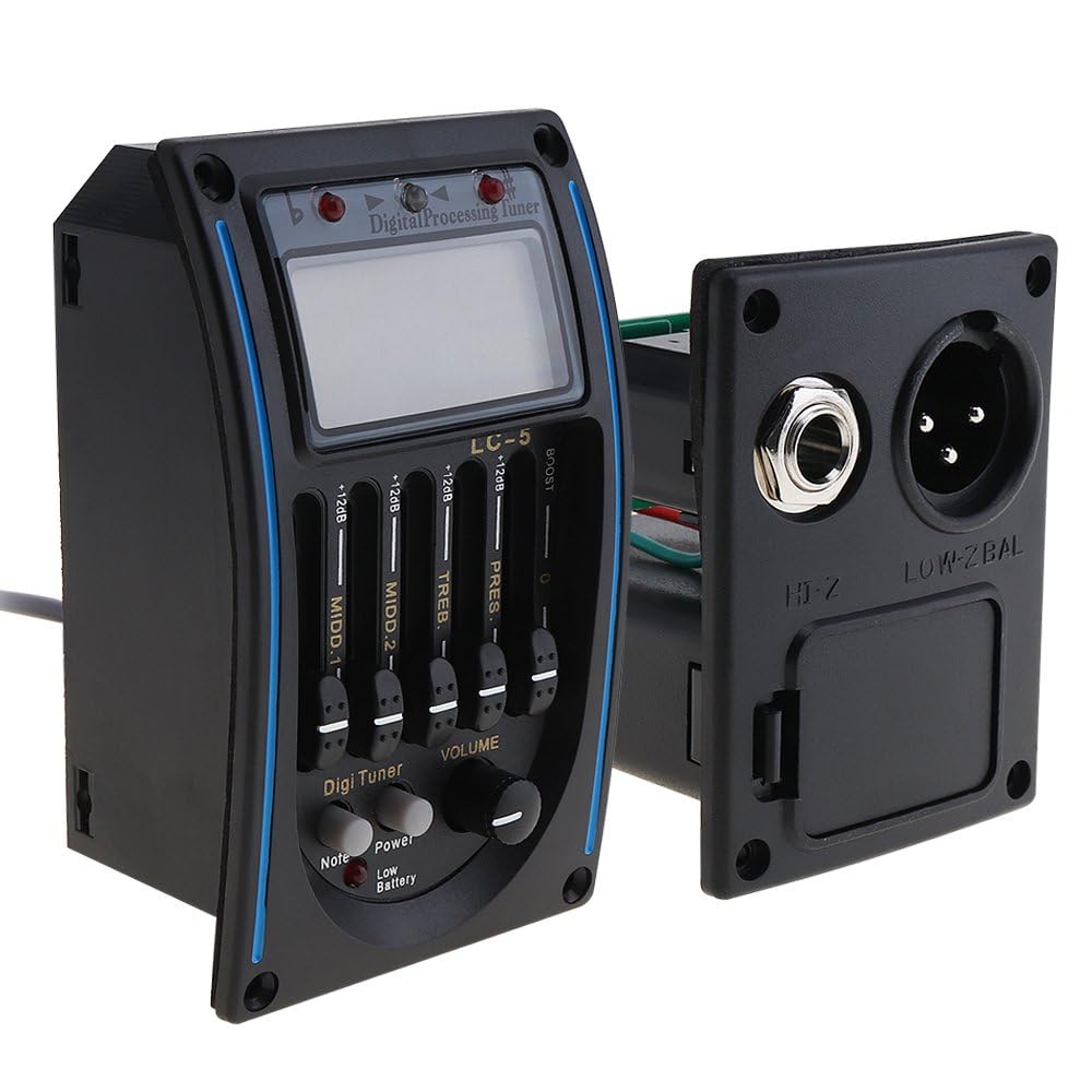 5 Band Eq Pre-Amp Equalizer Pickup, Acoustic Electric Guitar Preamplifier Tuner with LCD Tuner and Volume Control, Complete Kit