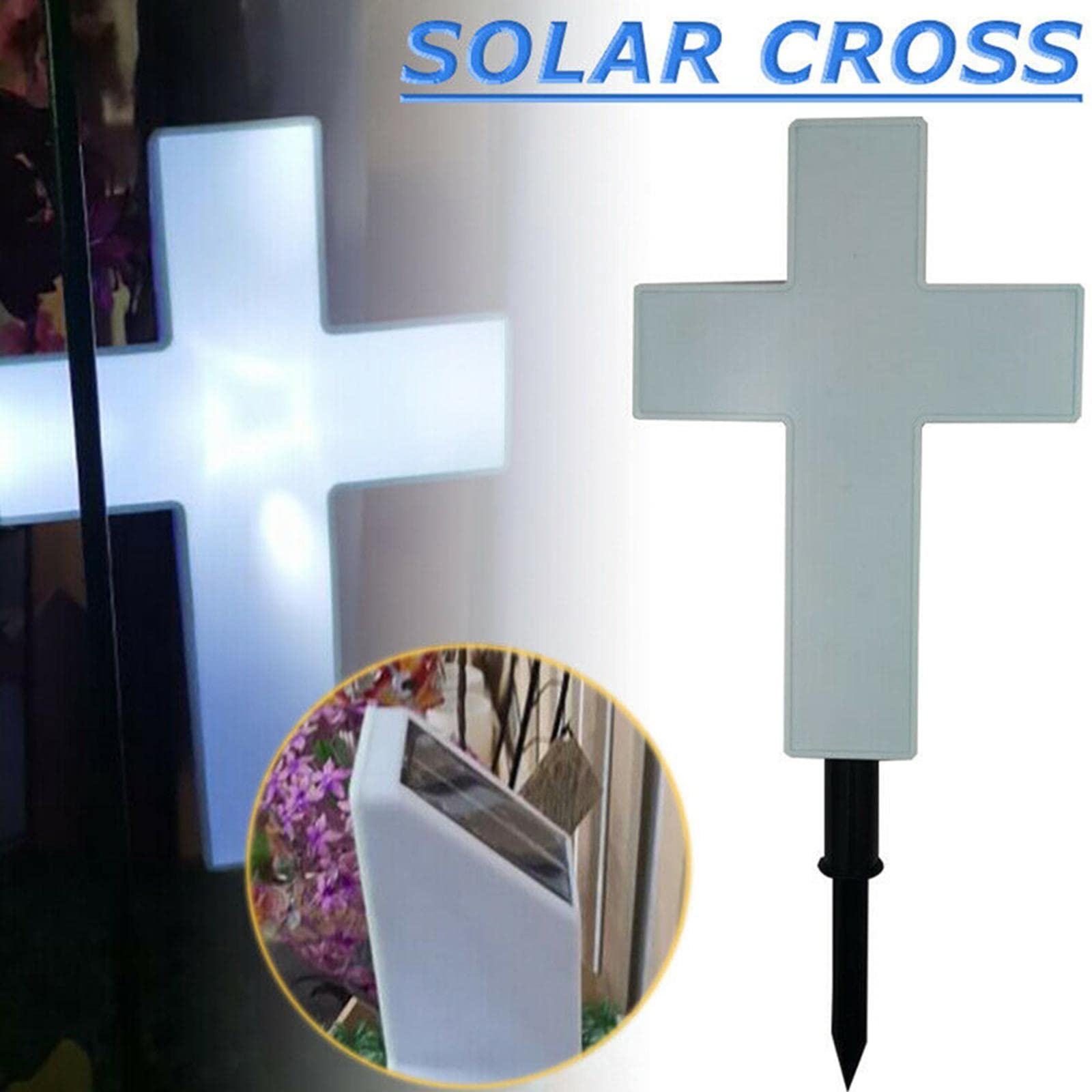 Luci Solari Da Giardino A Forma Di Croce Con Farfalle - 2 Pezzi - Decorazione Cimitero, Tomba, Ricordo - LED Caldi, IP65 - 6