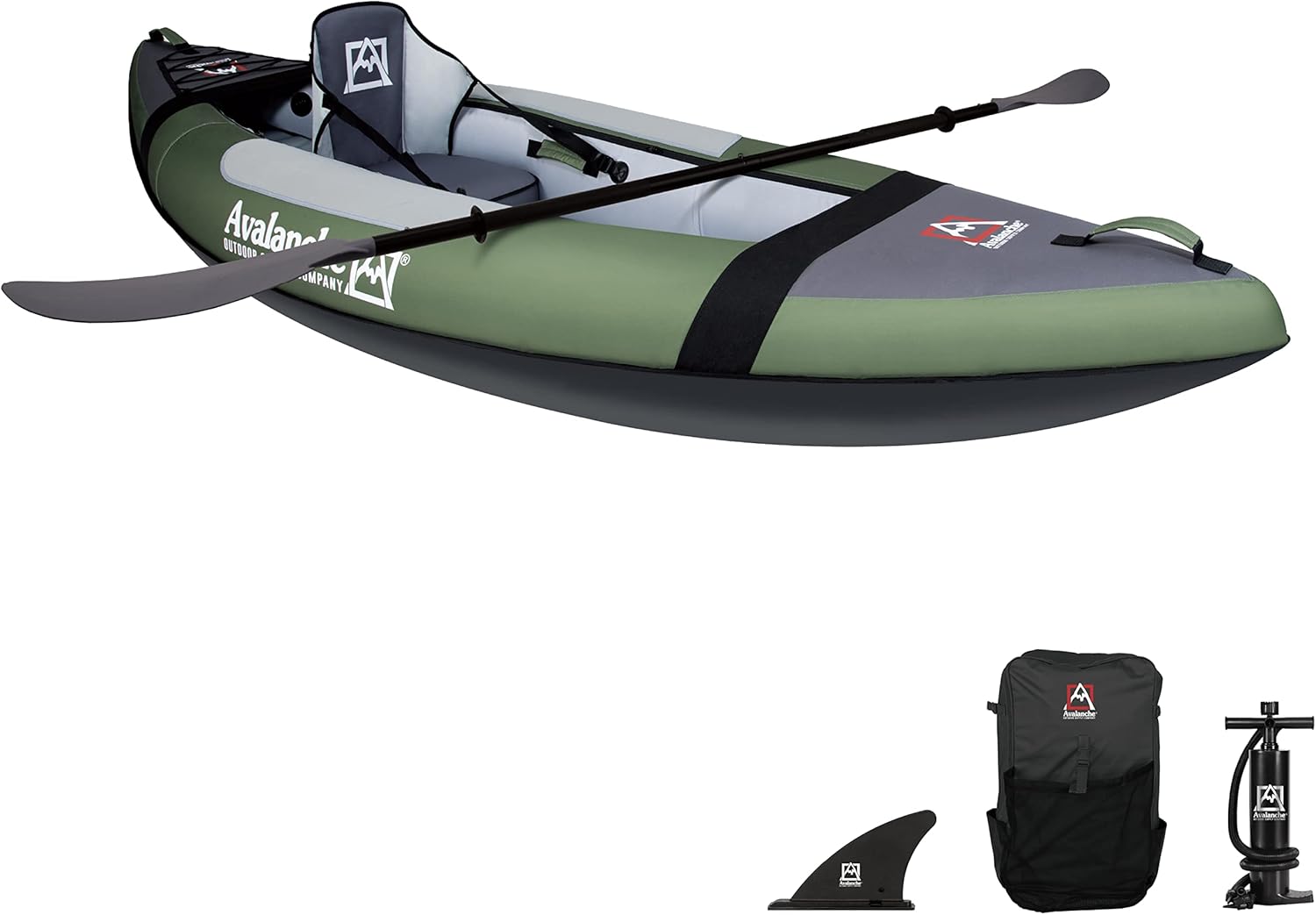 Avalanche Juego de kayak inflable Voyager para 1 persona, incluye bomba, aleta, bolsa de transporte, asiento de kayak, remo y kit de reparación (1 persona) Colombia