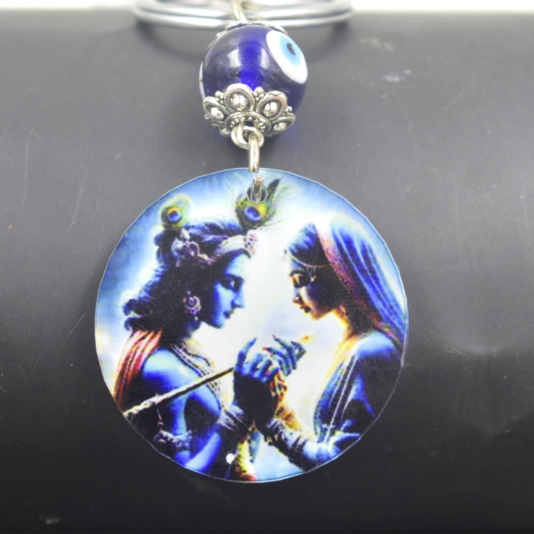 Lord Krishna Kana with Radha Evil Eye Charm Keychain for Men and Women-image-3