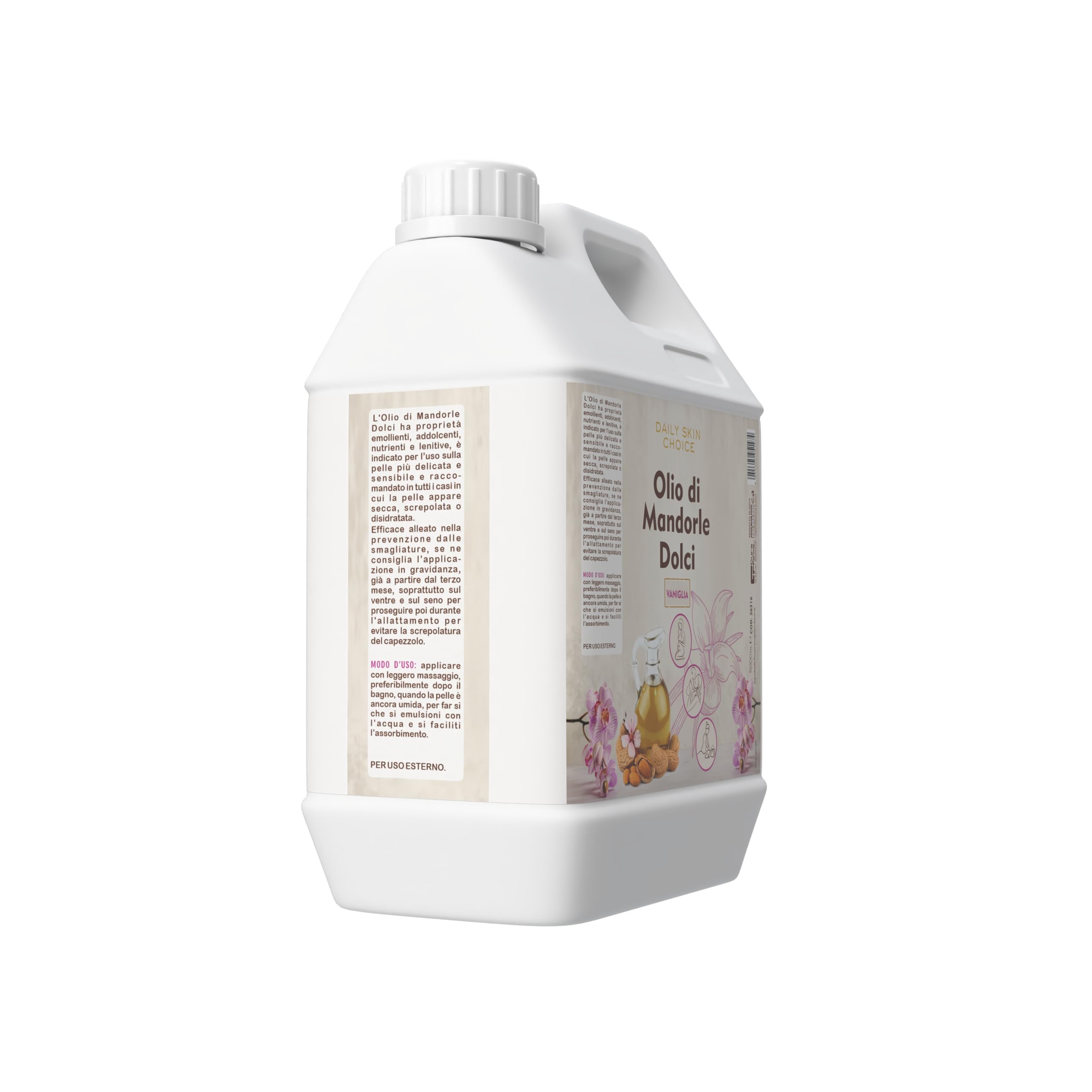 Olio di Mandorle Dolci al Profumo di vaniglia 5 L – Olio Corpo Emolliente e Nutriente per Massaggi, Post-Doccia e Post-Ceretta – Formato Professionale