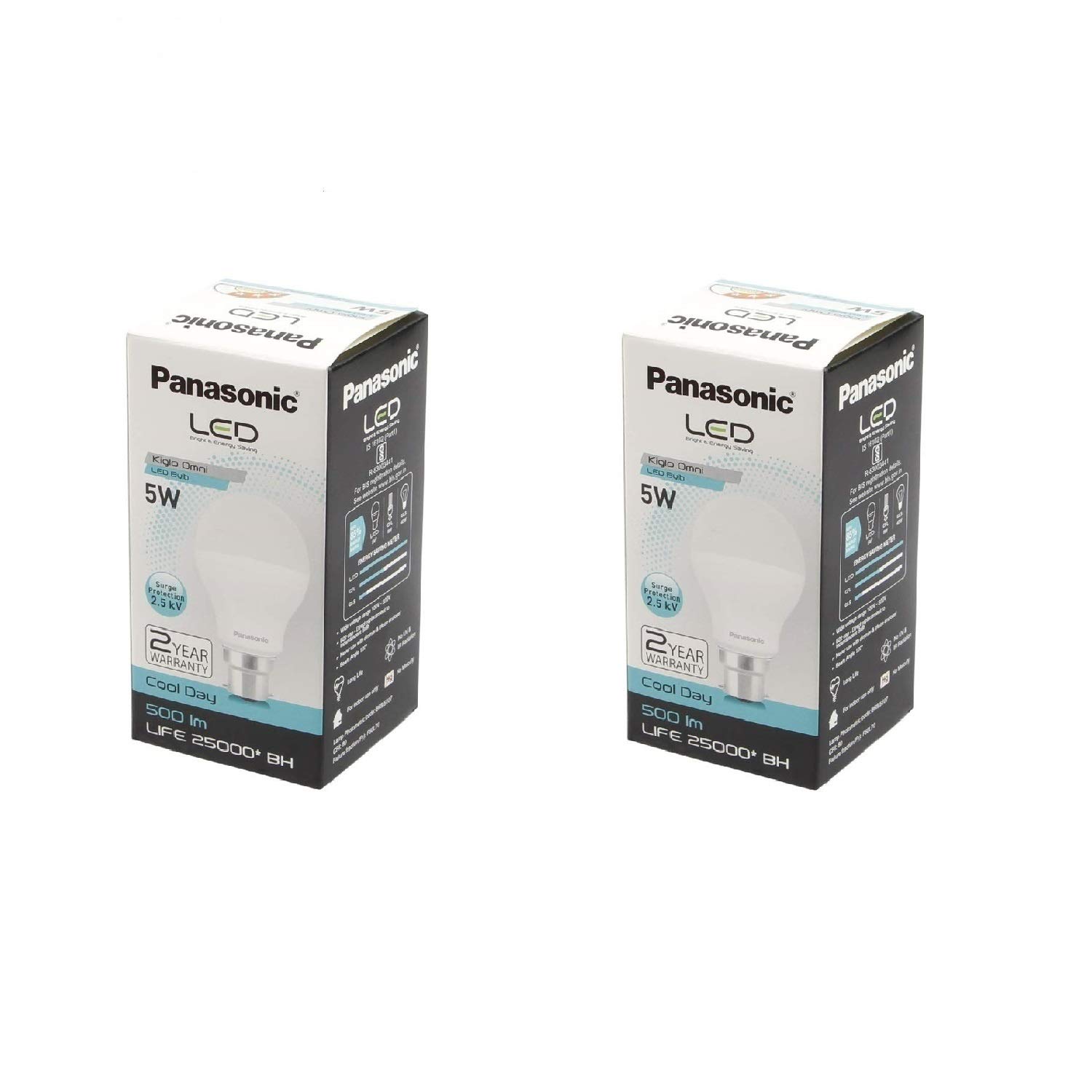 Panasonic 5W B22 LED Cool Day Light Bulb, Pack of 2