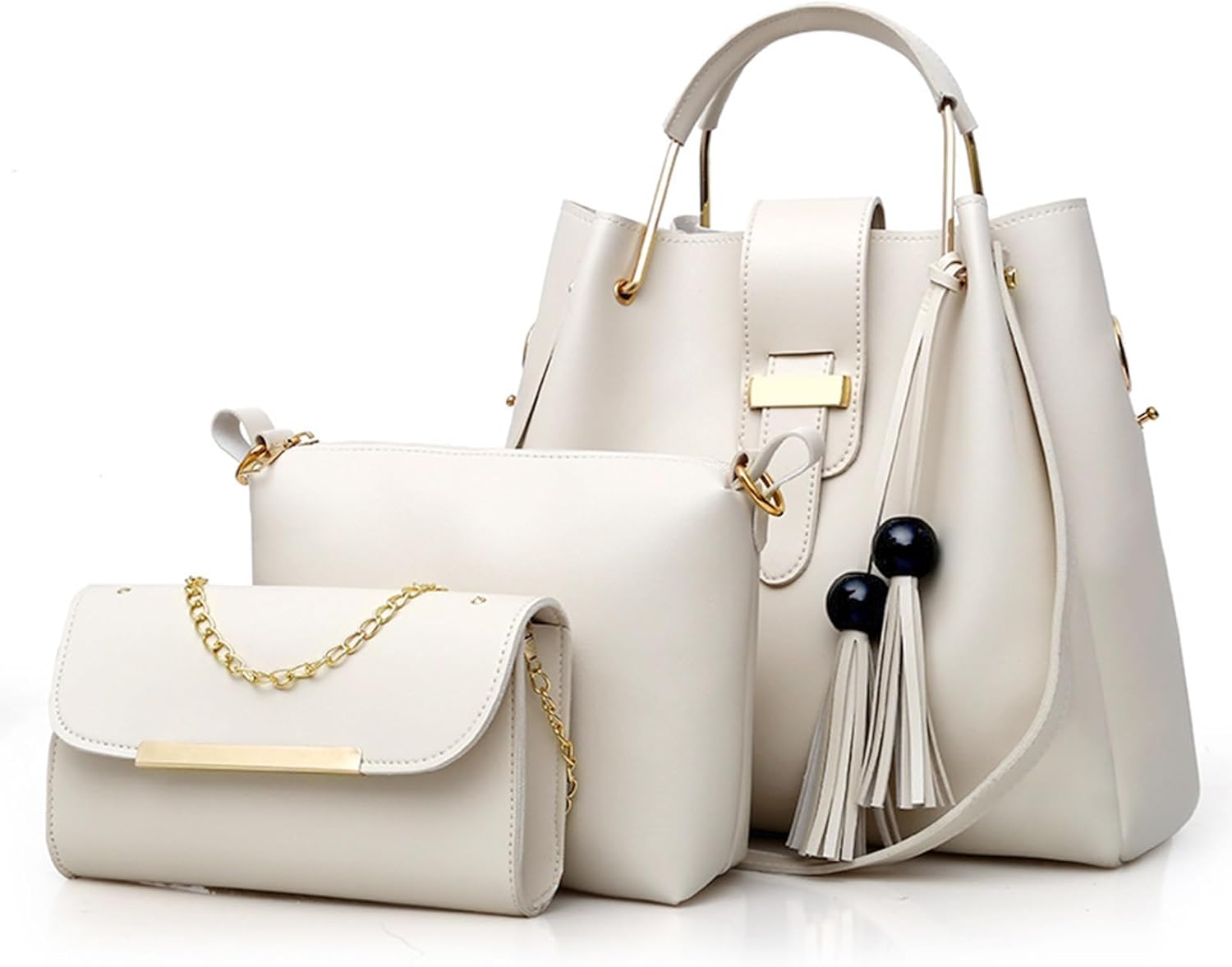 Homarket Purses and Handbags 3pack for Women Fashion Ladies PU Leather Top Handle Satchel Shoulder Tote Bags(White)