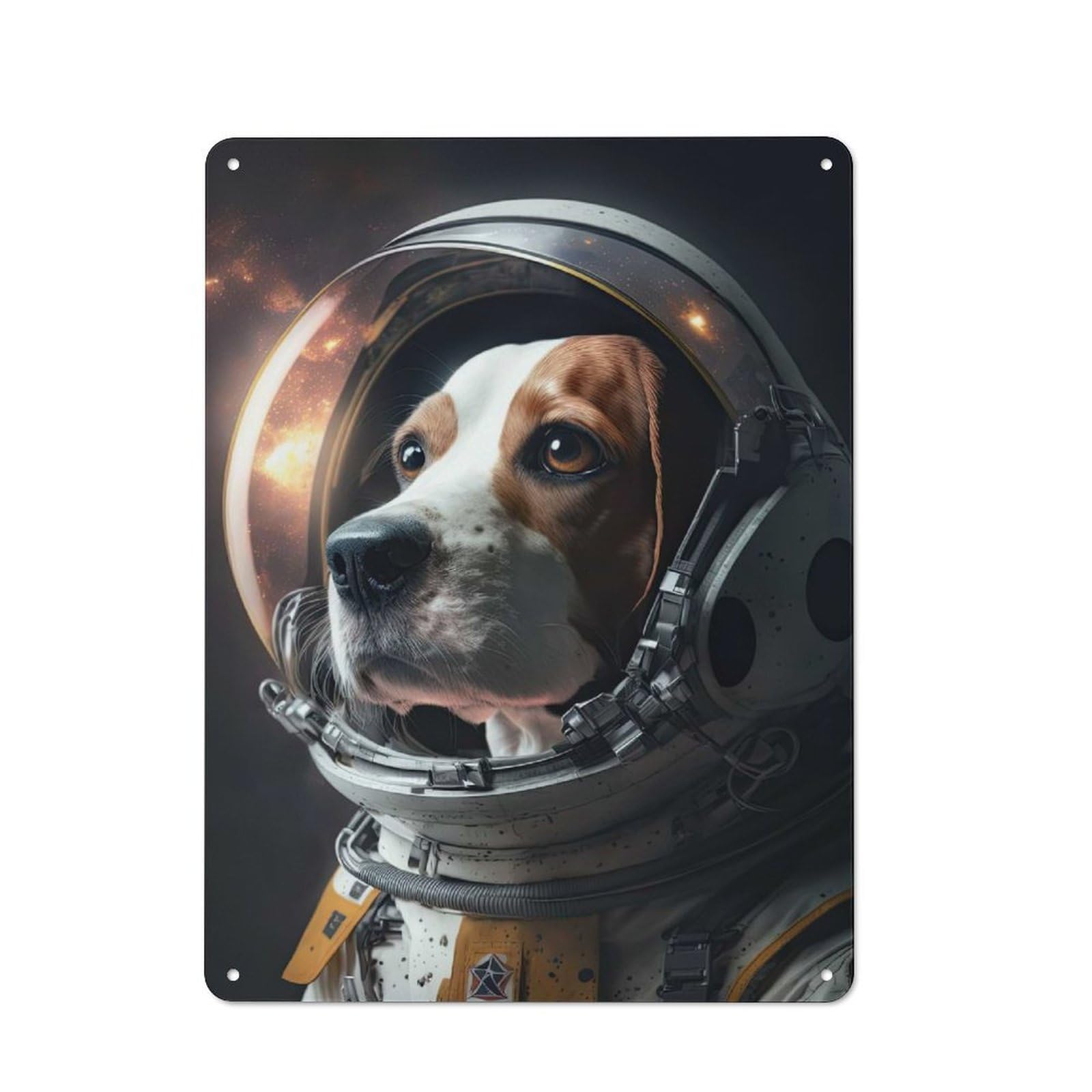 Junmoney Style-19 Tin Wall Plaque 40X30cm With Beagle Astronaut For Garage Or Workshop, For Living Room, Hallway And Entrance Wall Decor