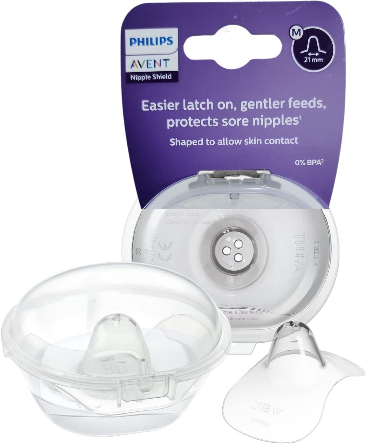 Philips Avent Silicon Nipple Sheild/Nipple Protector | Shaped to Allow Skin Contact | Protect Sore Nipples (Medium(21mm))-image-44