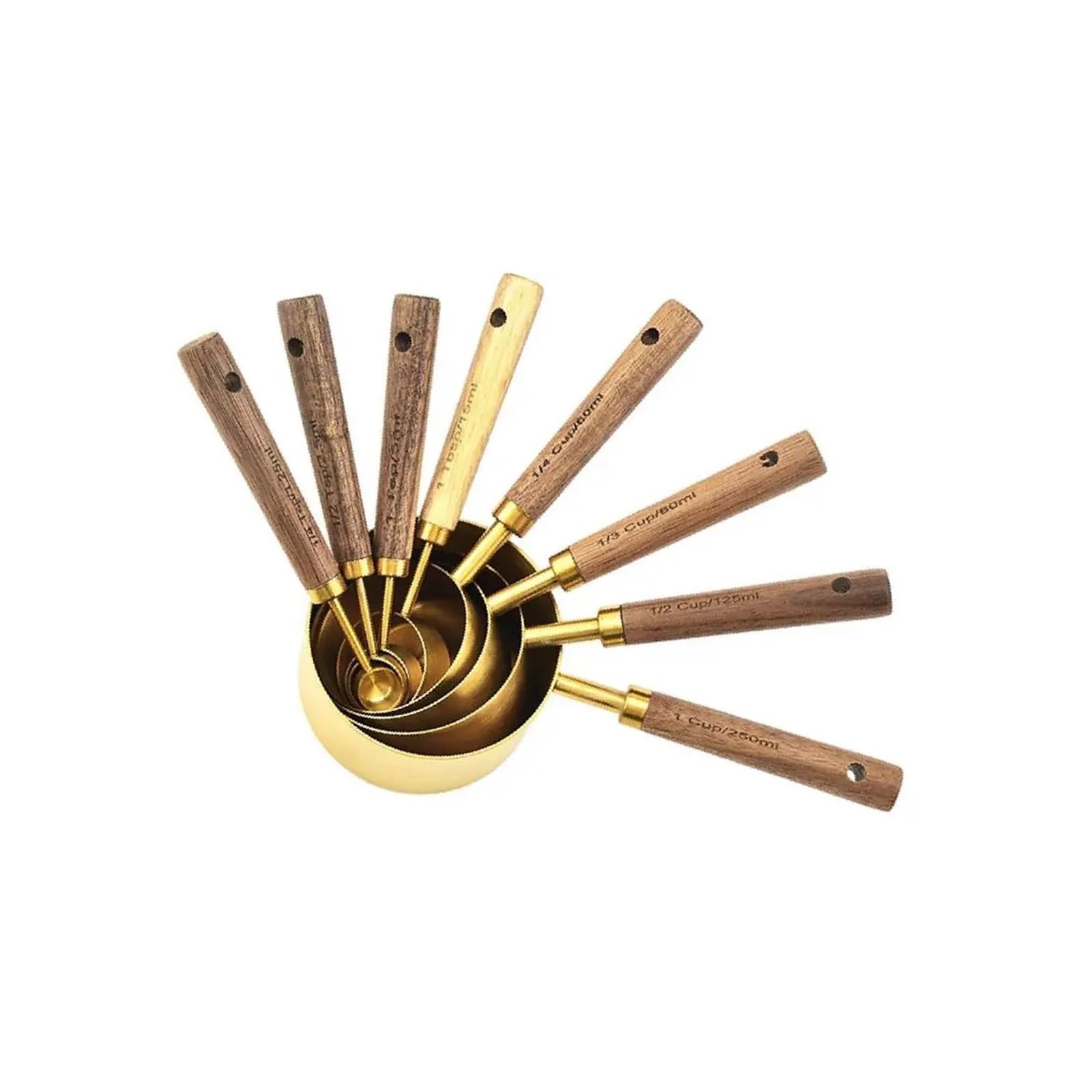 Edelstahl-Messbecher-Löffel-Set | Messbecher mit Holzgriff und goldenem Messlöffel