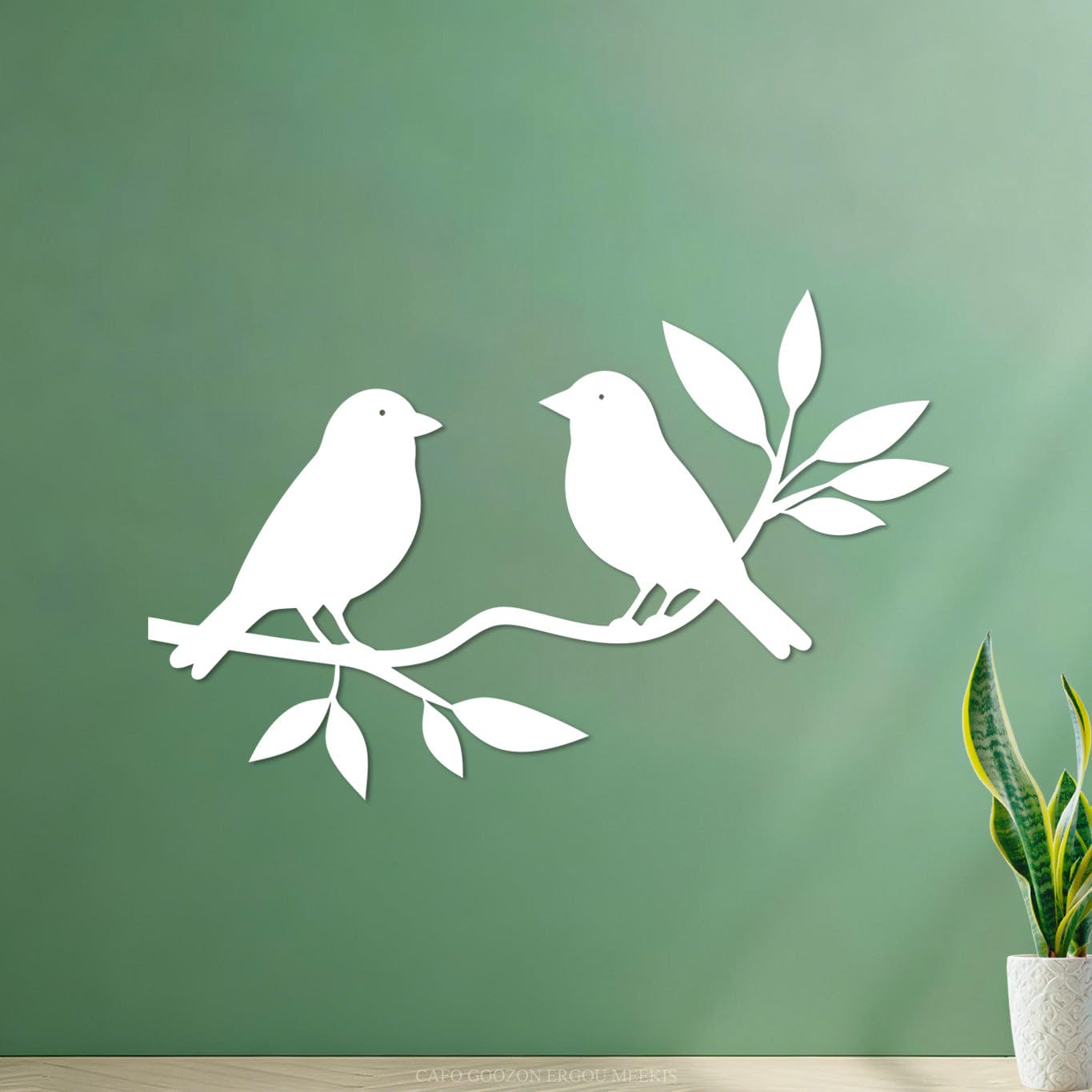 Silhouette of Two Birds and Looking to Each Other Lettering Decals 57.6x90.2cm Glass Stickers White