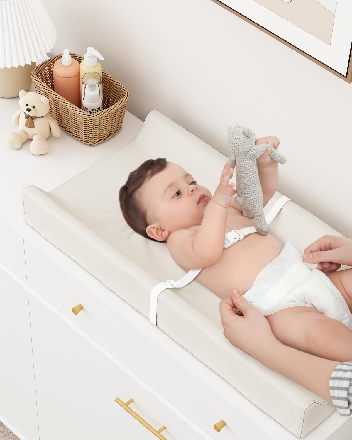 YACODAVO Cambiador de piel para bebé, tapete cambiador impermeable para viajes o hogar, color blanco roto