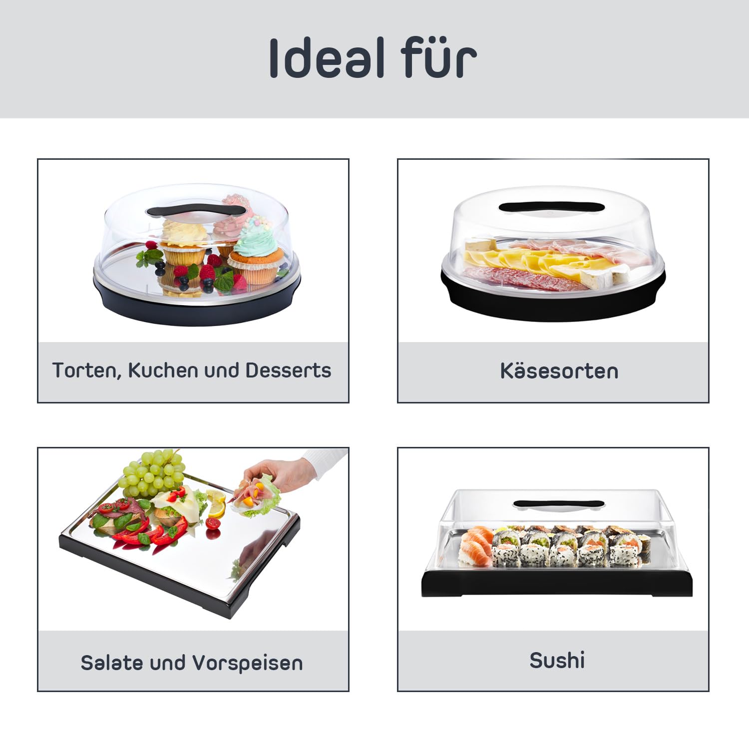 FH Plateau de service avec couvercle - Boîte de transport pour gâteau avec refroidissement, plaque de refroidissement avec couvercle et blocs réfrigérants - En acier inoxydable, jusqu'à 4 heures de