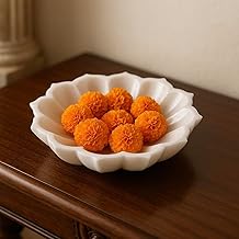 Marble Urli Bowl for Decoration | Big Potpourri Decorative Bowls in Home décor | Large White Floating Flower Plates of Stone | Small Shape puja Item | (6", Petal Glow)