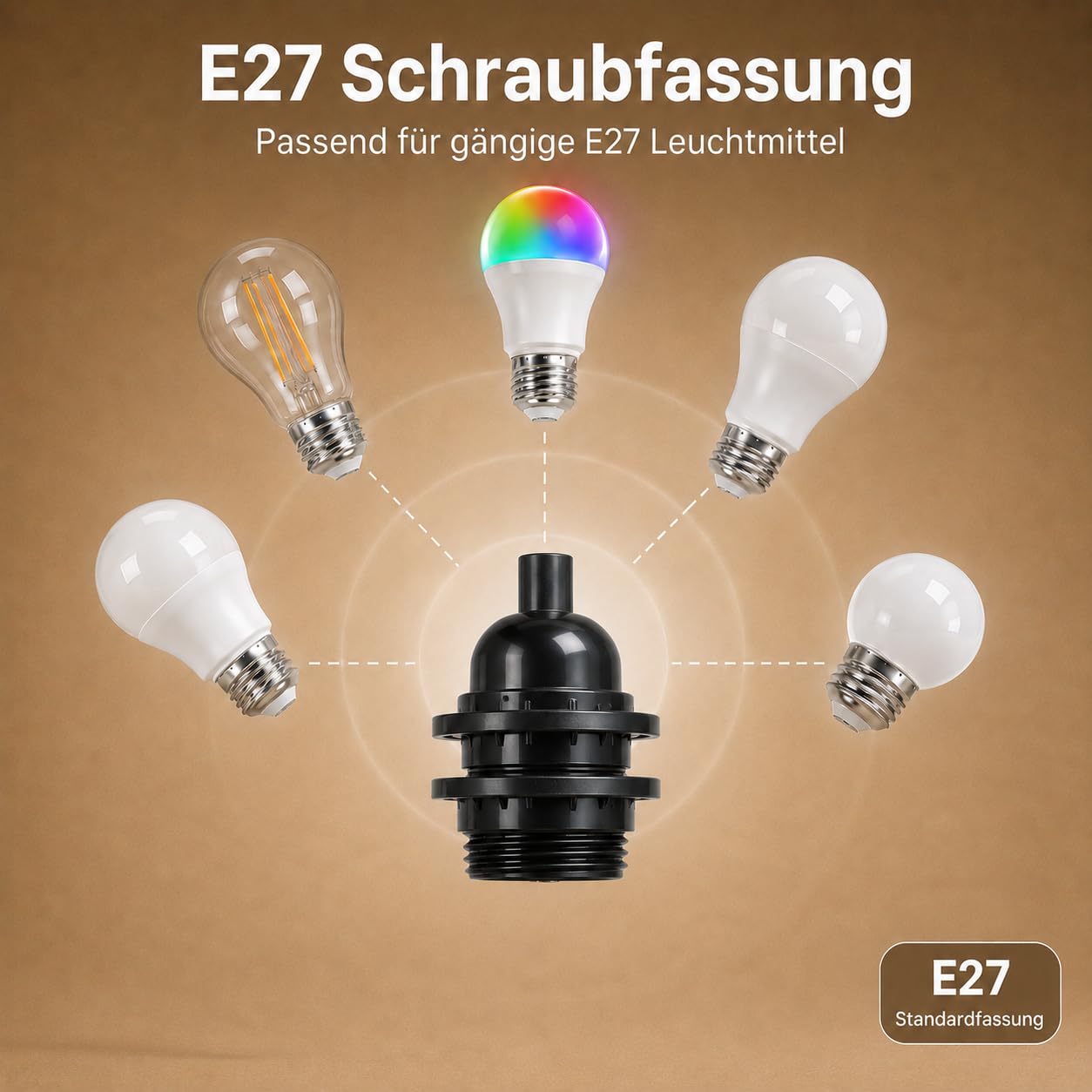 Lampenfassung E27 mit Kabel 6,5 m, dimmbar, EU-Stecker, Hanfseil, 3-fach