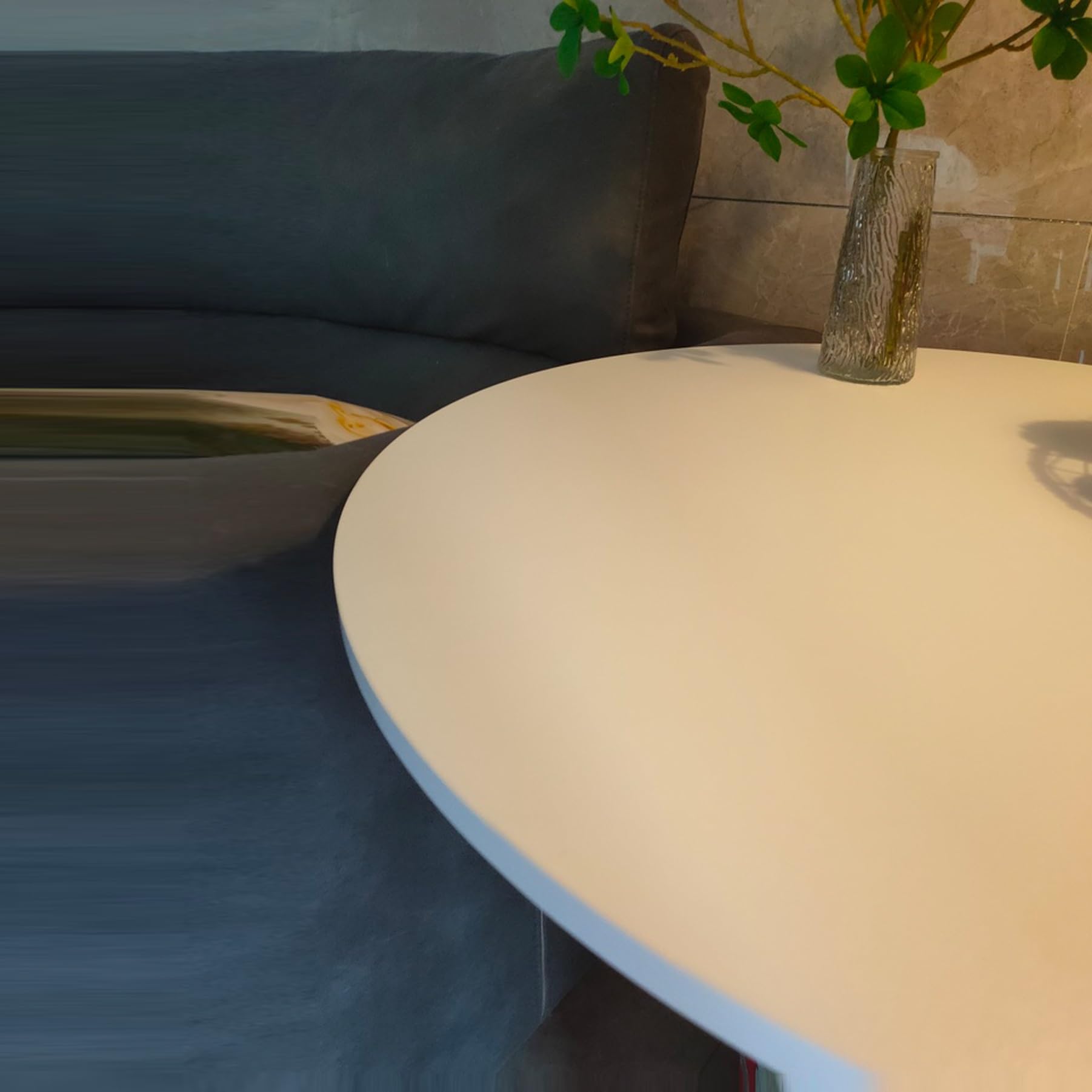 Okrągły zamiennik blatu Lazy Susan – drewniany panel 80 cm w wykończeniu z czarnego kamienia, idealny do stołów i blatów w jadalni 1 sztuka (szary dąb 100 cm)