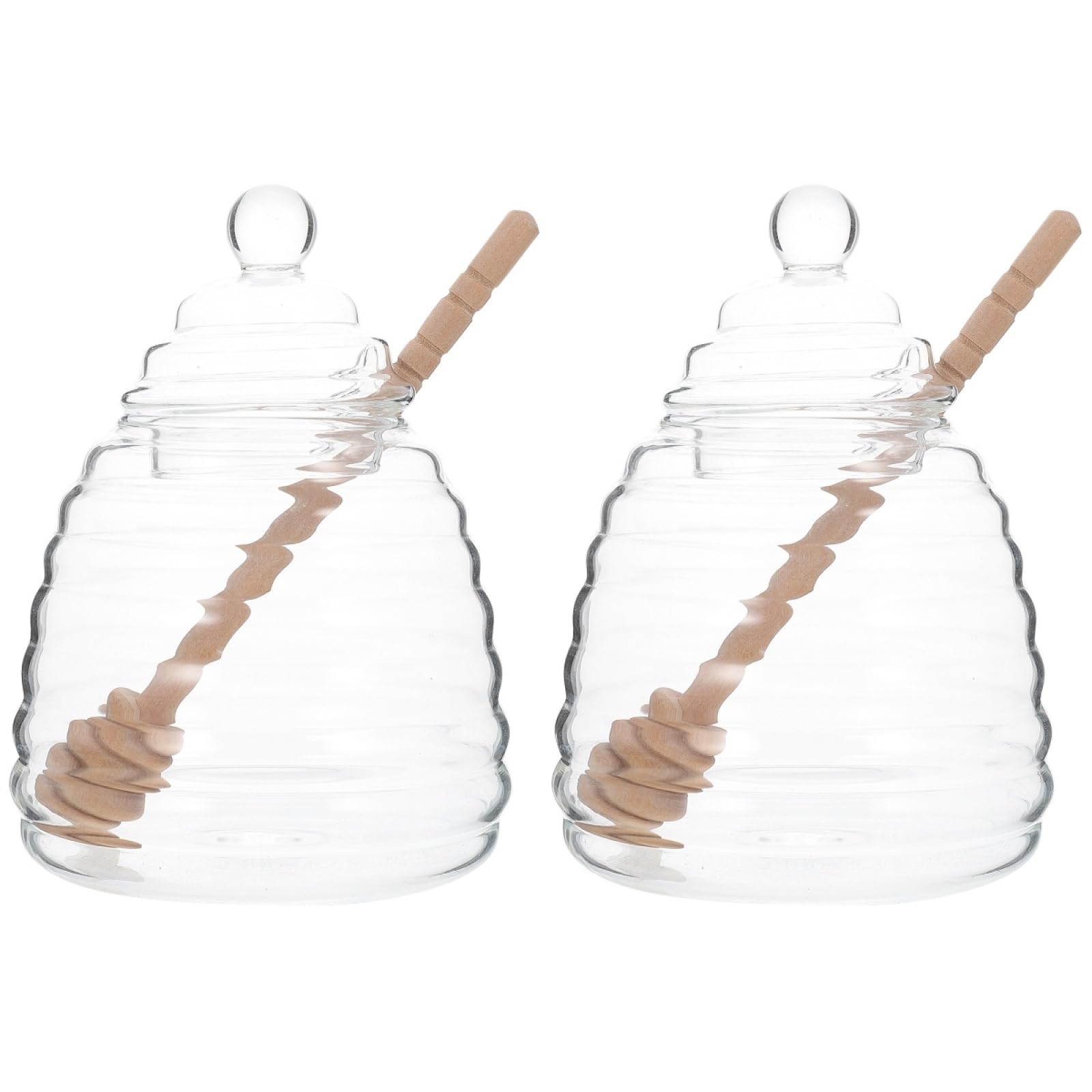 Hemoton Glass Honey Jar with Dipper and Lid, 2 Sets Clear Crystal Honey Pot Beehive Honey and Syrup Container for Home Kitchen 17OZ