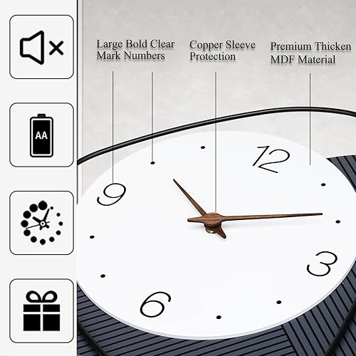 Miniatura 4 de Dankeit Reloj de pared, relojes de pared decorativos, reloj de pared silencioso de cuarzo de calidad sin tictac, funciona con pilas, reloj de pared