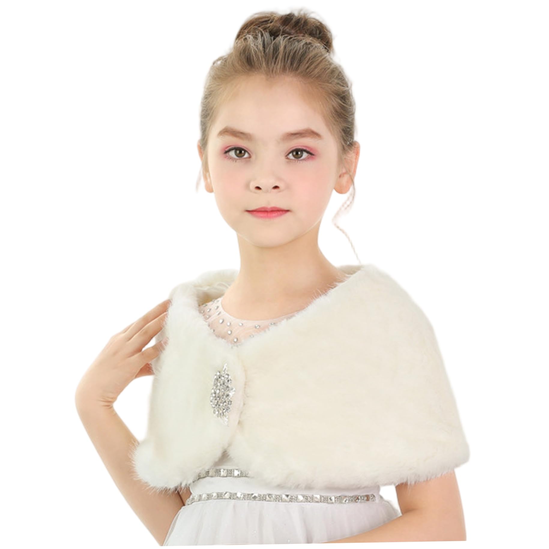 Peosaard Unisex Kids White Furs Scarf, Furs Shawl, Faux Wrap Girls Shawl Princess Cape Wedding Bridesmaid Shrug Christmas Party Costume Dress Up, Girls