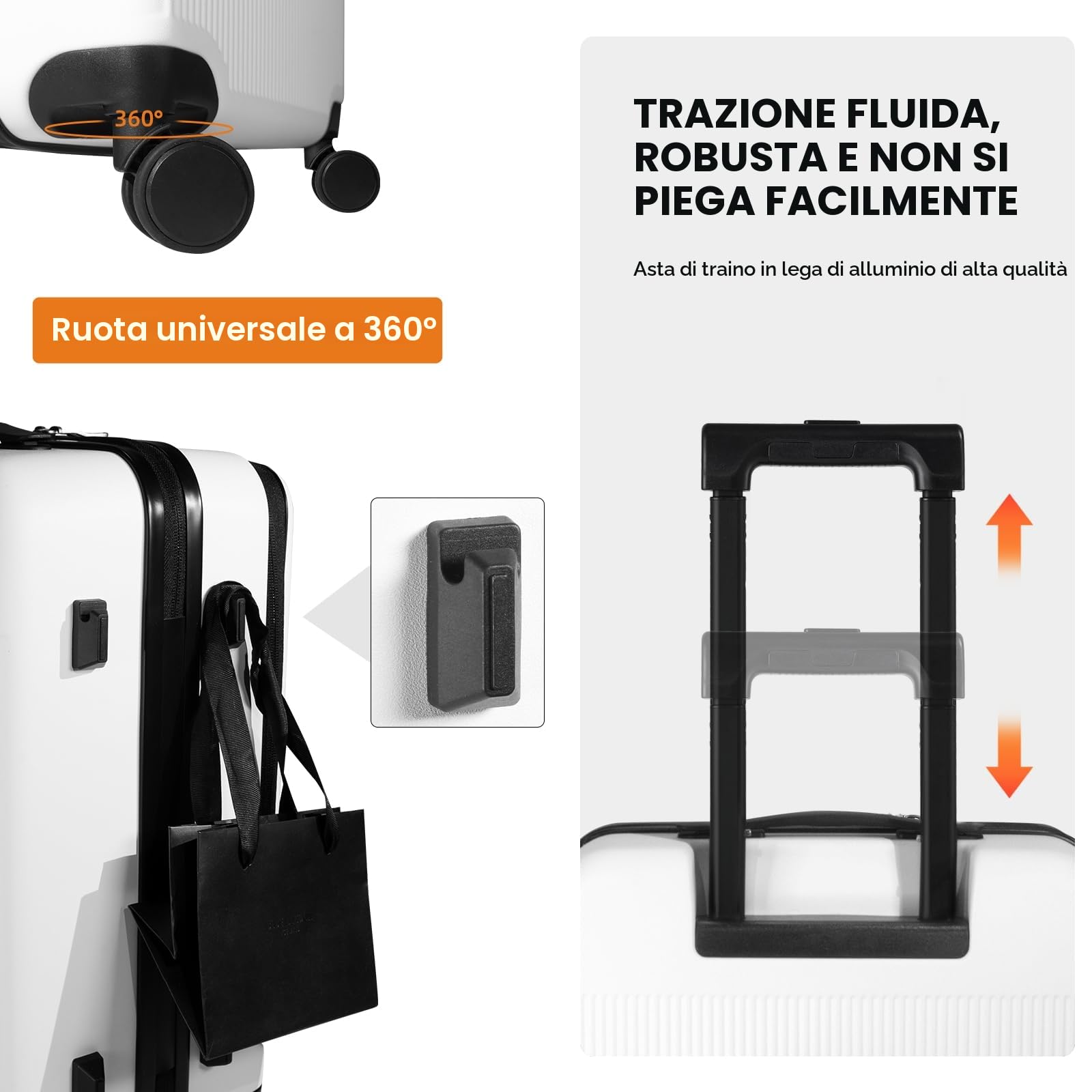 Valigia da 20 pollici con Tasca Frontale per laptop, Trolley Leggera con serratura TSA, valigia bagaglio a mano con Ruote girevoli a 360°, Ricarica USB,Porta bicchieri