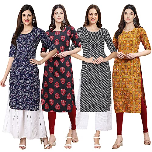 Image of Pinkmint Women's Crepe Digital Print Straight Kurta [Pack of 4] (CCV-334-338-339-335)