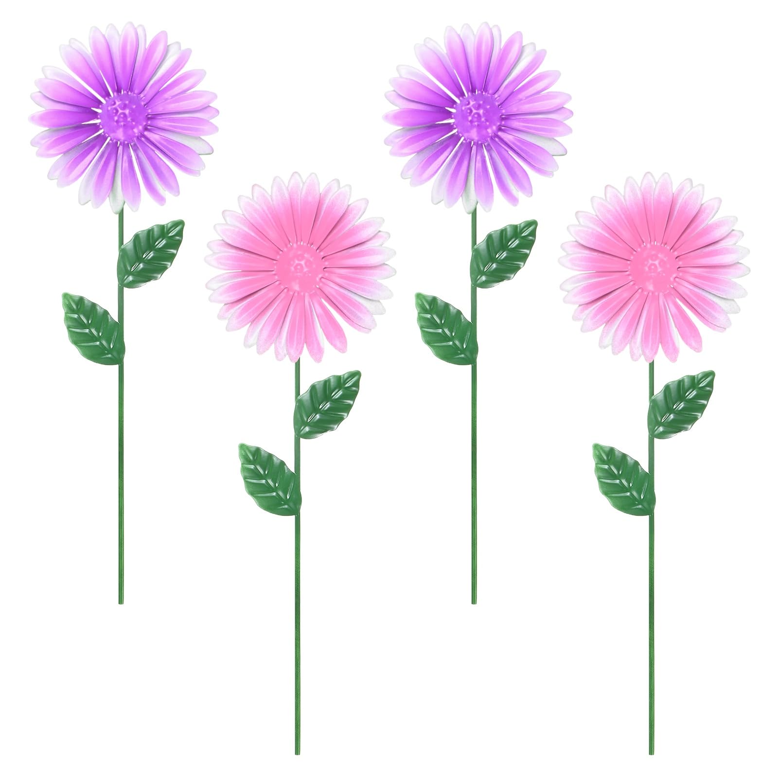 M METERXITY 4 Pack Small Flower Garden Decor Stakes, 8.66 Inch Waterproof Garden Stakes Spring Decorative for Indoor/Outdoor/Lawn/Flower Pot/Bed/Bouquets/Patio/Home Decor [2 Purple & Pink]