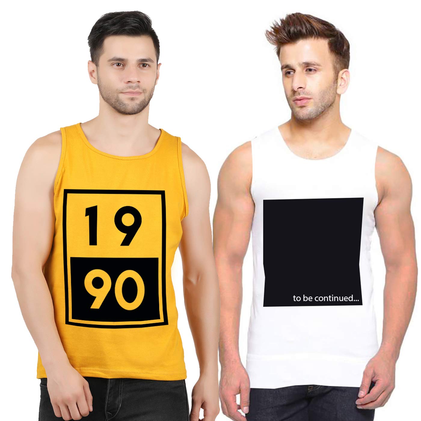 hotfitsMen Multicolor Stylish Sleeveless Tshirt - 1990-Box