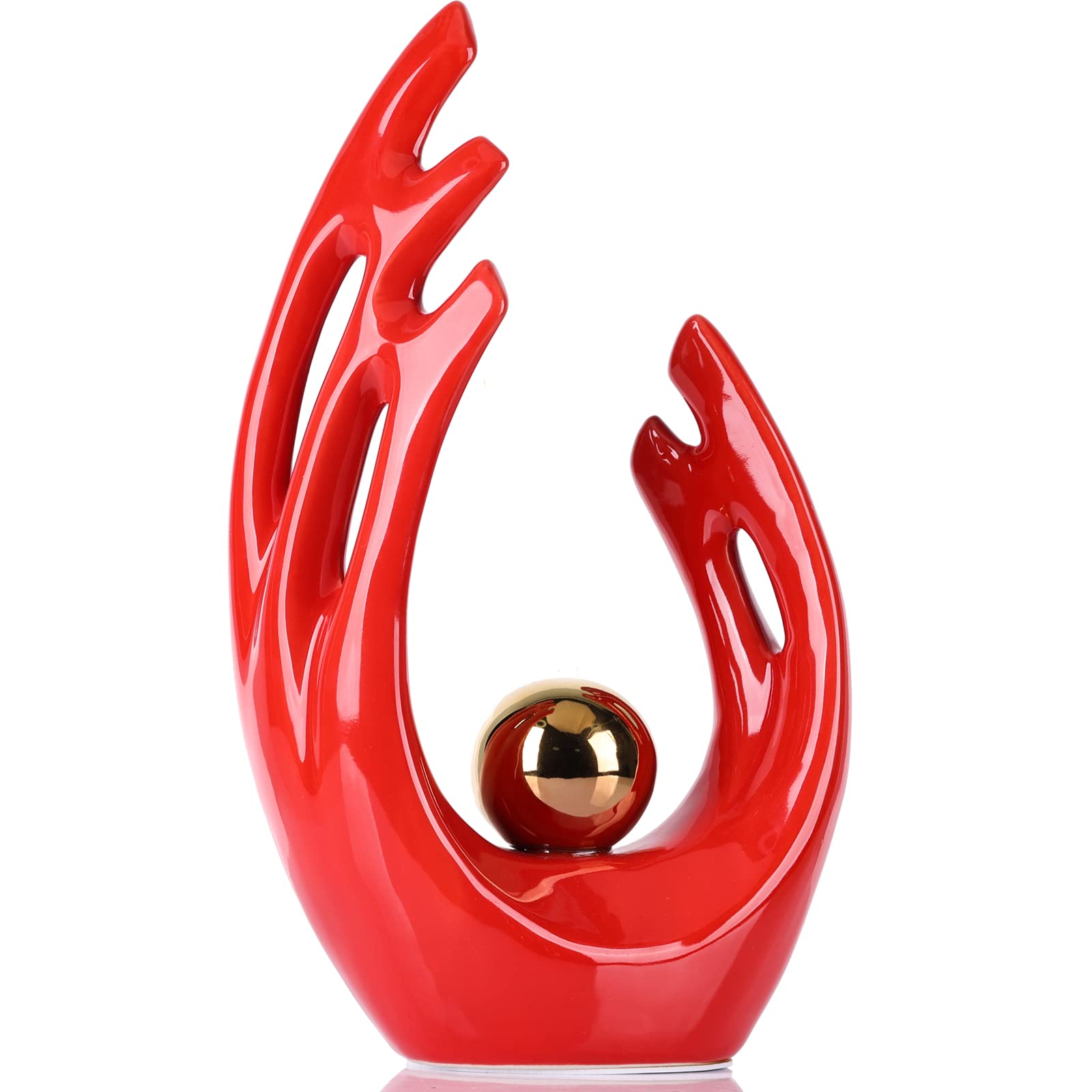 Red and Gold Modern Abstract Art Ceramic Statue and Sculpture,Red and Gold Home Decor Accents,Table Decoration for Living Room Office Dining Kitchen