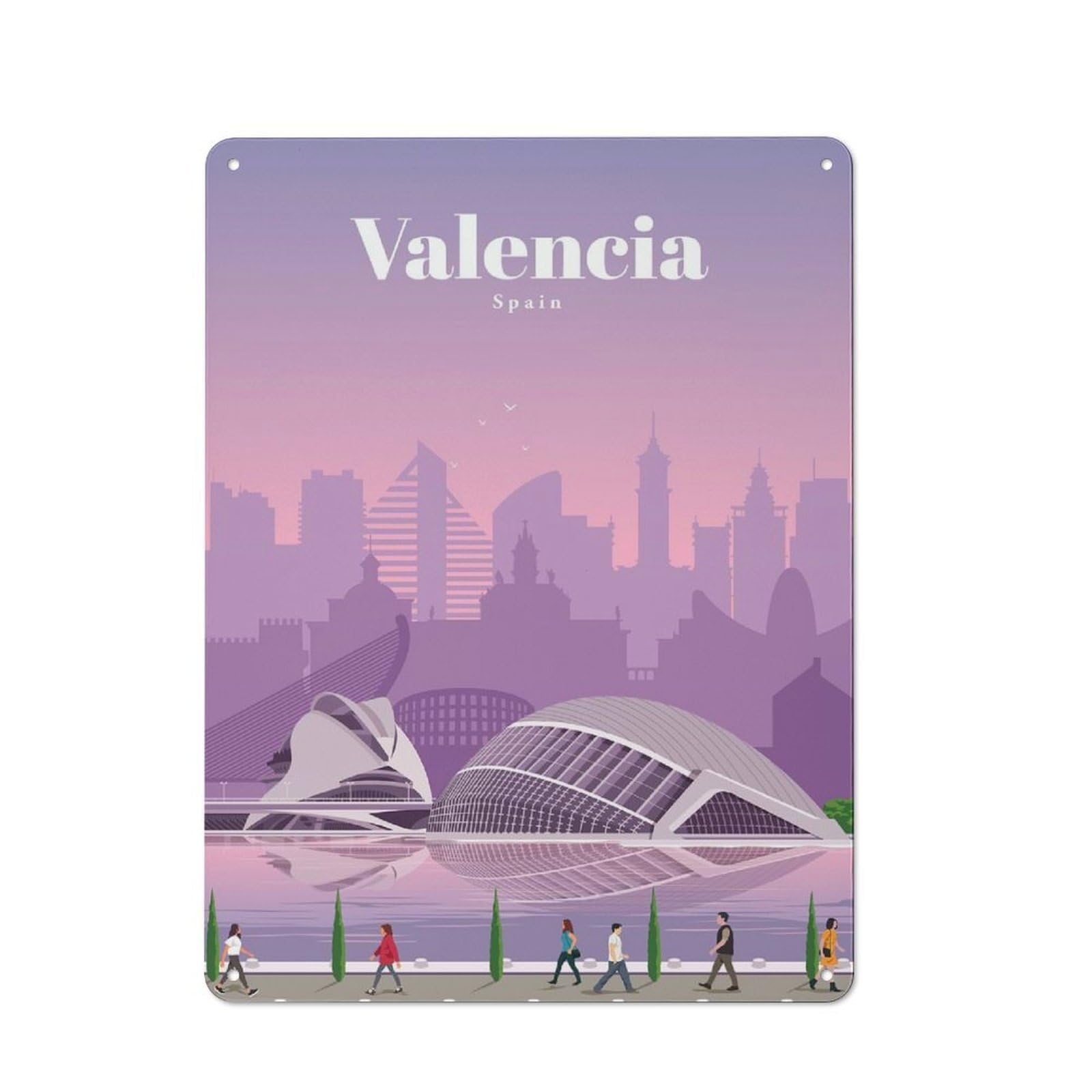 Junmoney Travel To Valencia Vintage Metal Plaque 40X30cm, Diner Style Decor For Coffee Bar, Kitchen, Bistro Or Tea Corner