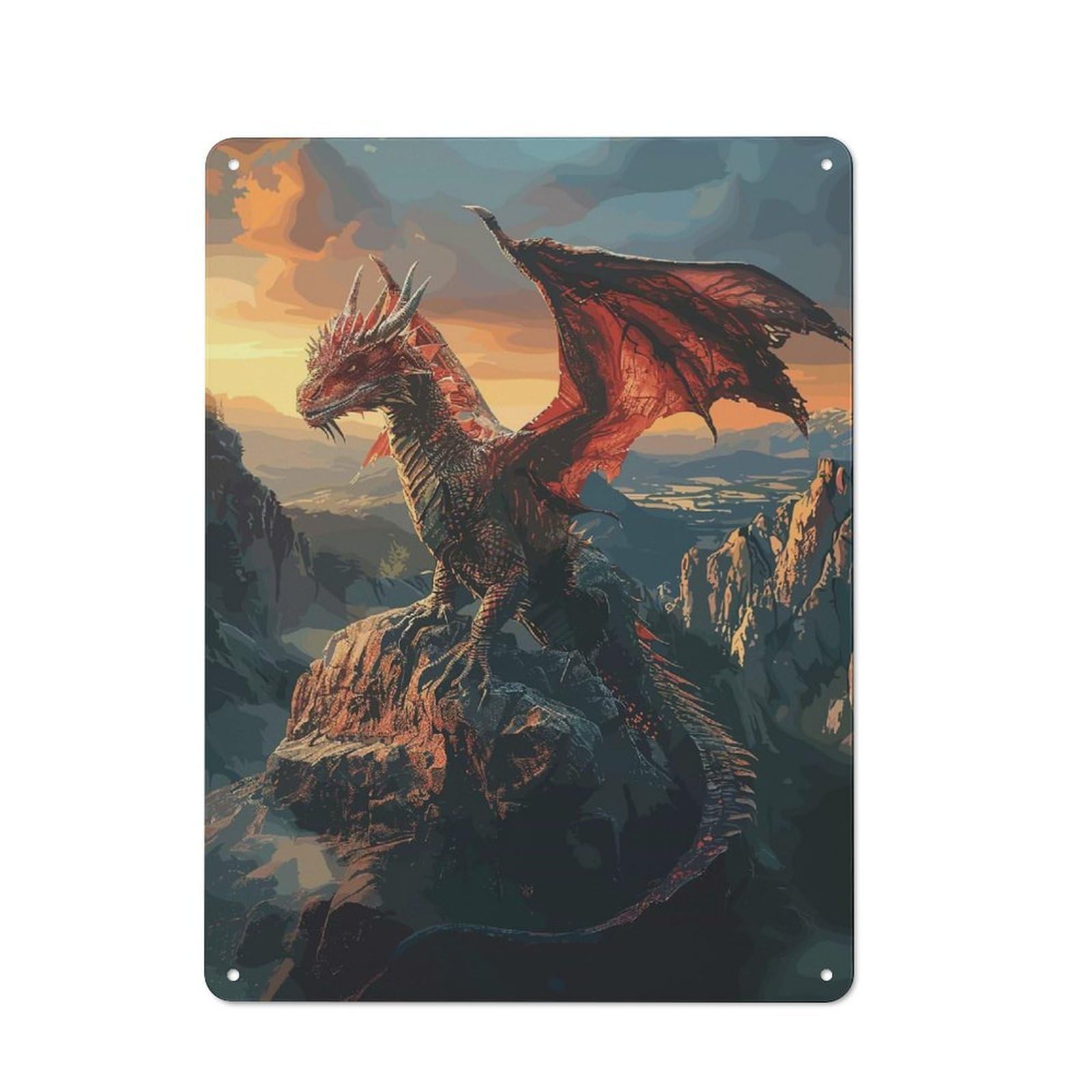 Junmoney Style-15 Great Fantasy Dragon Decorative Metal Wall Decor 40X30cm, Metal Gift Sign For Hallway, Home Bar, Garage Or Study