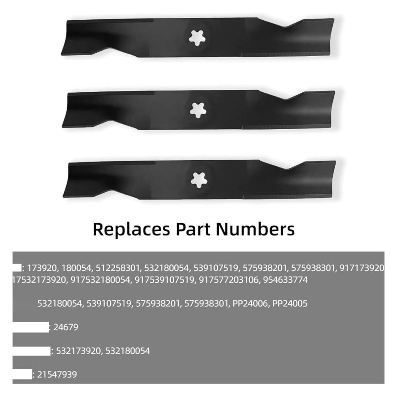 3er-Pack Rasenmäher-Hochhubmesser, Kompatibel Mit 48-Zoll-Mähdeck, AYP Husqvarna Poulan, Ersetzt 173920 180054 512258301 532180054 539107519