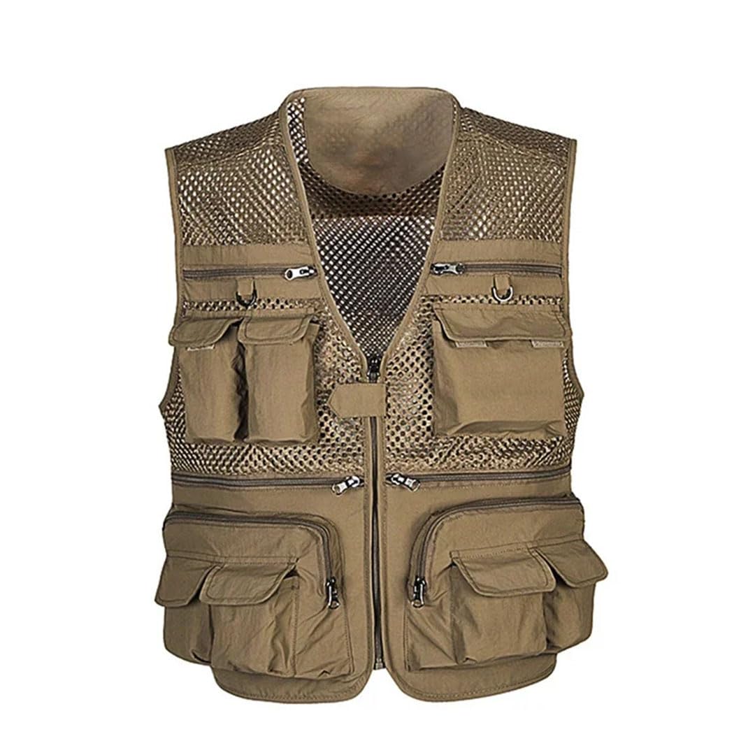 Gilet tactique en maille pour homme - Plusieurs poches - Sans manches - Pour le travail, le cyclisme, la randonnée et la photographie