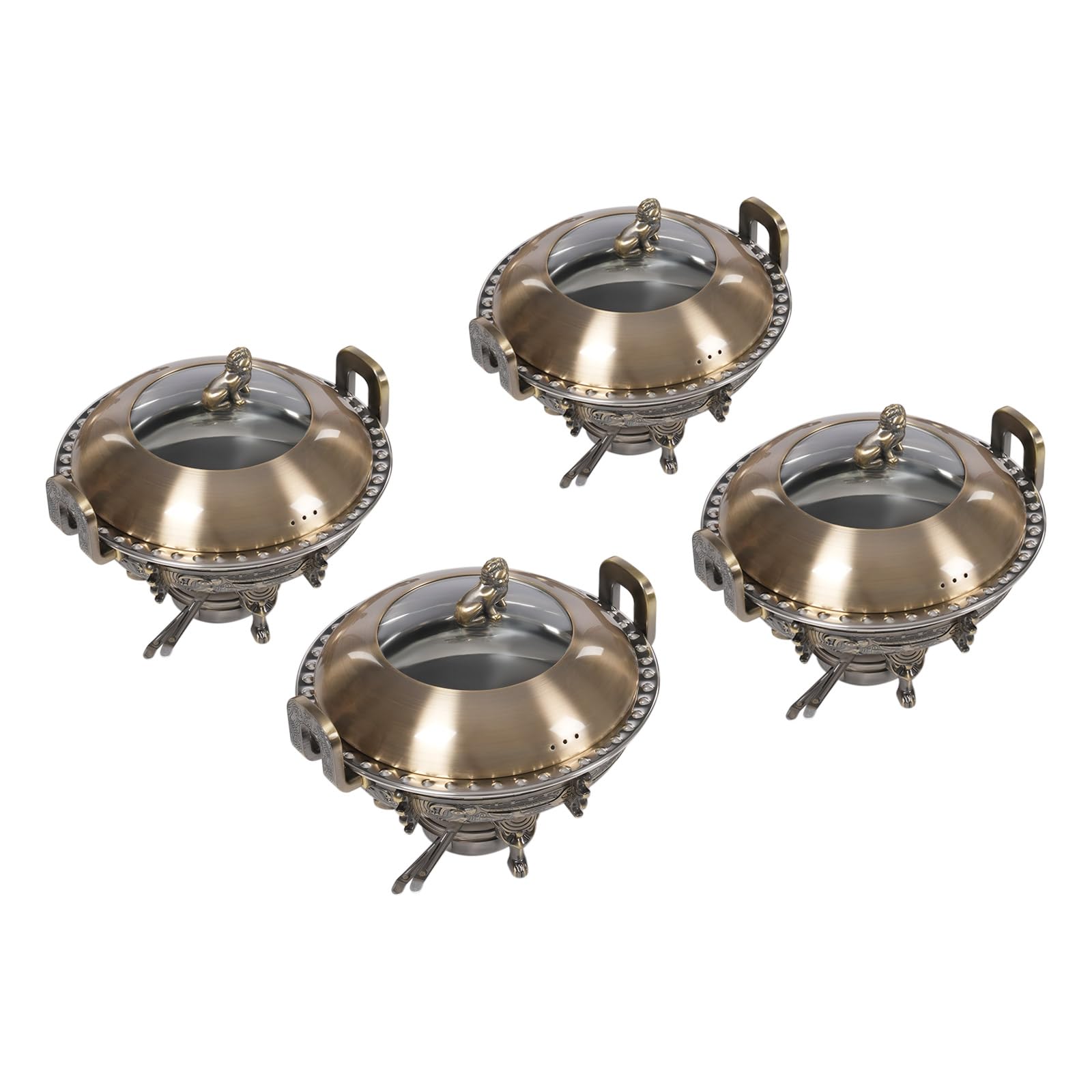 4 Packs Chafing Dish Buffet Sets Round Stainless Steel Buffet Servers and Warmers with Food and Water Pan, Bronze Chaffing Servers w/Lid for Catering, Events and Parties