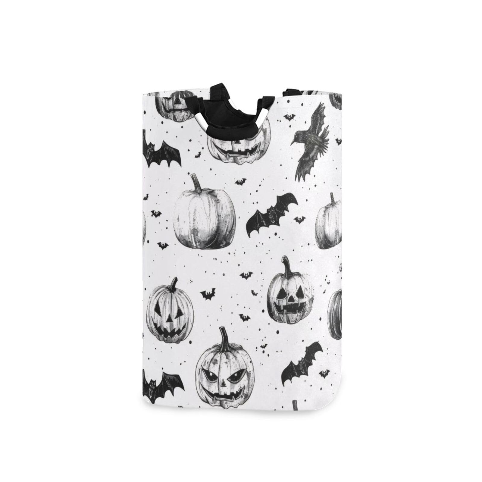 Jihqo Laundry Hamper Basket Halloween Pumpkins and Bats Collapsible Nursery Storage Bin Waterproof Clothing Baskets for Home Bedroom Bathroom Washing Room