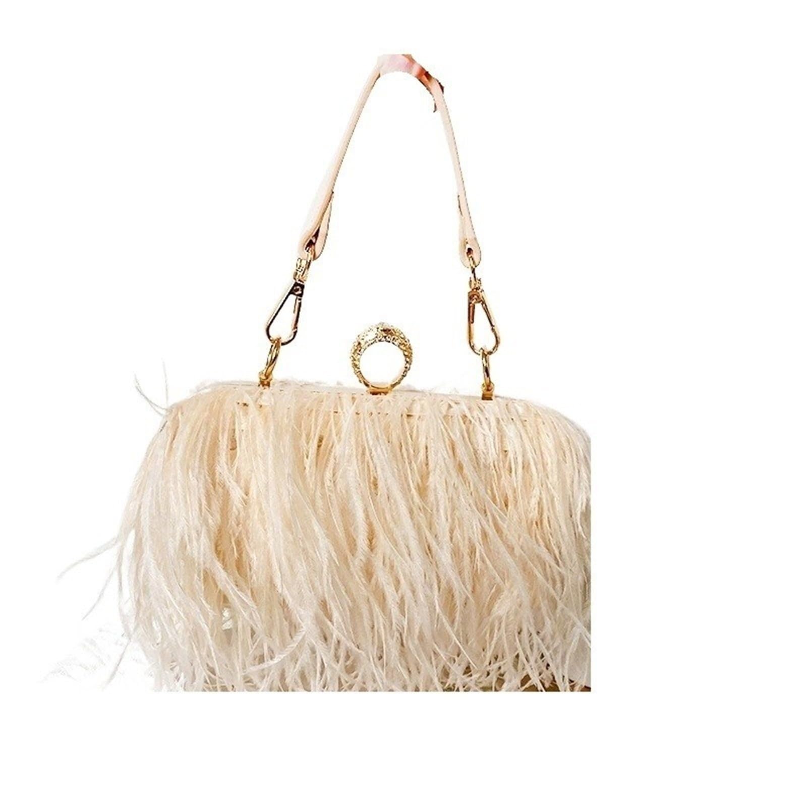 Bolso Plumas Fiesta Cartera de plumas de moda, bolso de mano for mujer, anillos de diamantes en los nudillos, bolso de mano for cenas, bodas, lujo elegante