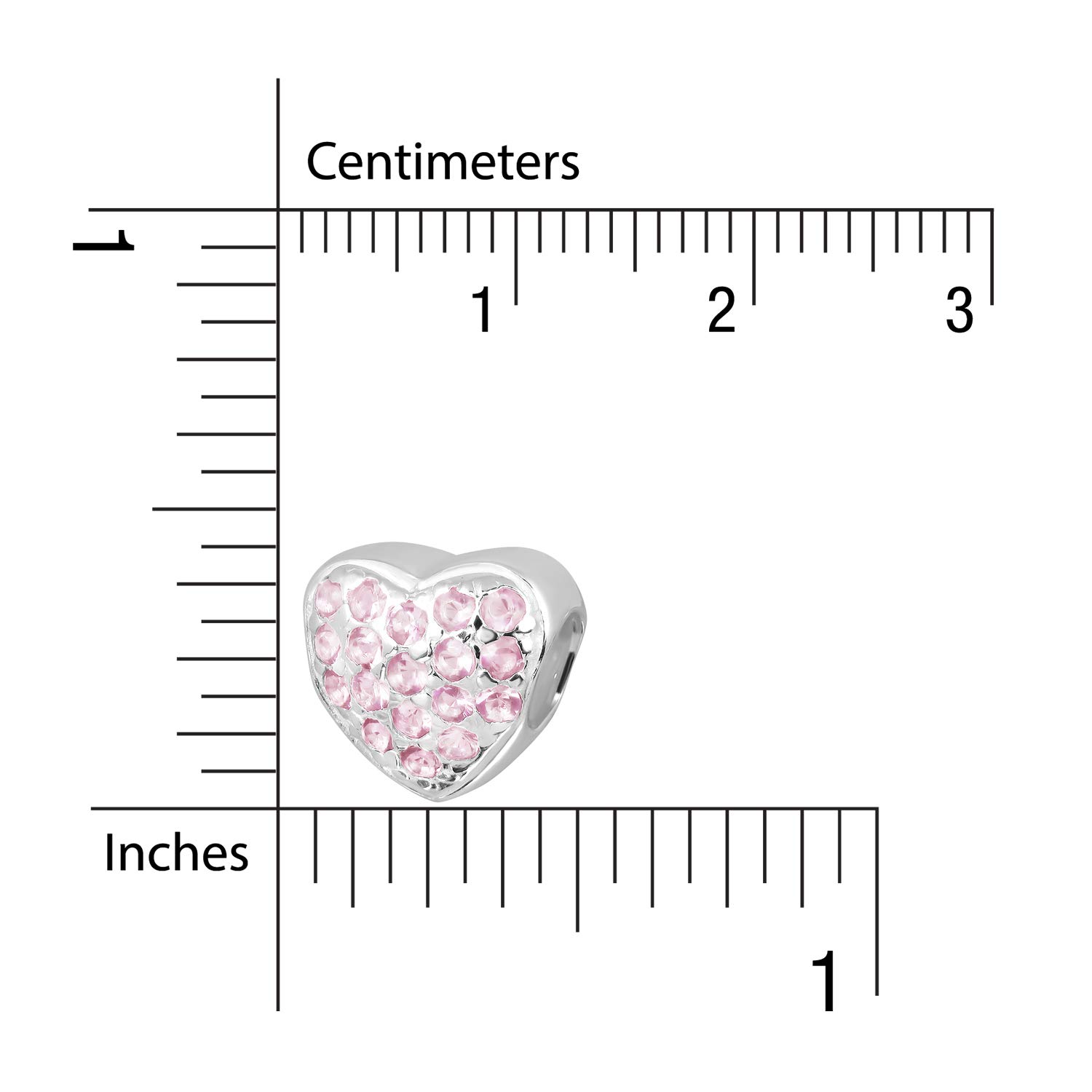 925 braccialetto di perline con ciondolo a forma di cuore in Argento Sterling simulato Zirconia Cubica (Rosa CZ)