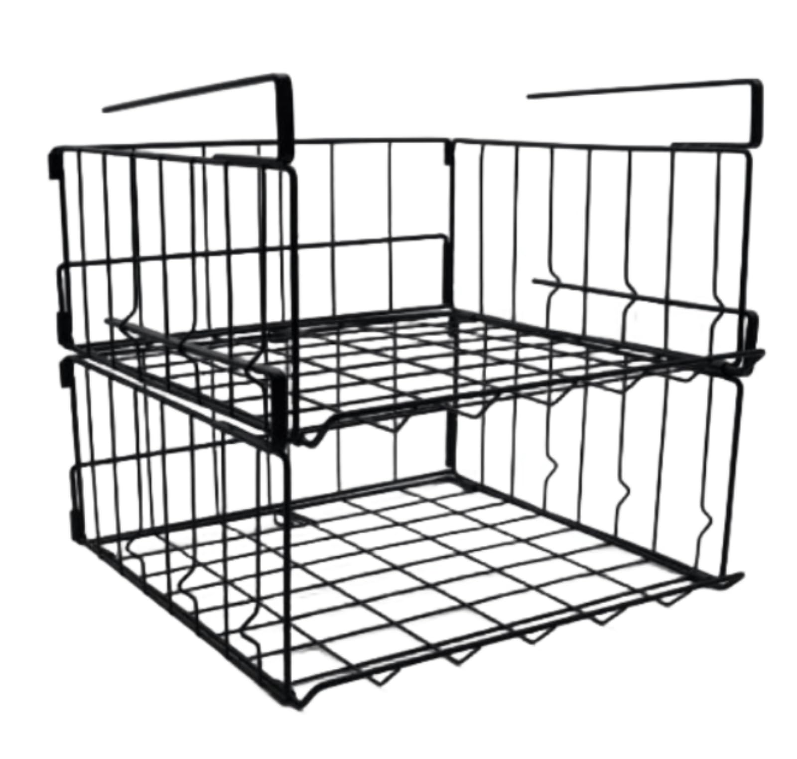 2 Pezzi Cesto Portaoggetti Pieghevole, Scaffale Sotto Cabinet Pieghevole Metallo Cestino da Appendere per Cucina, Armadio, Dispensa, Ufficio, Bagno, libreria (Nero)