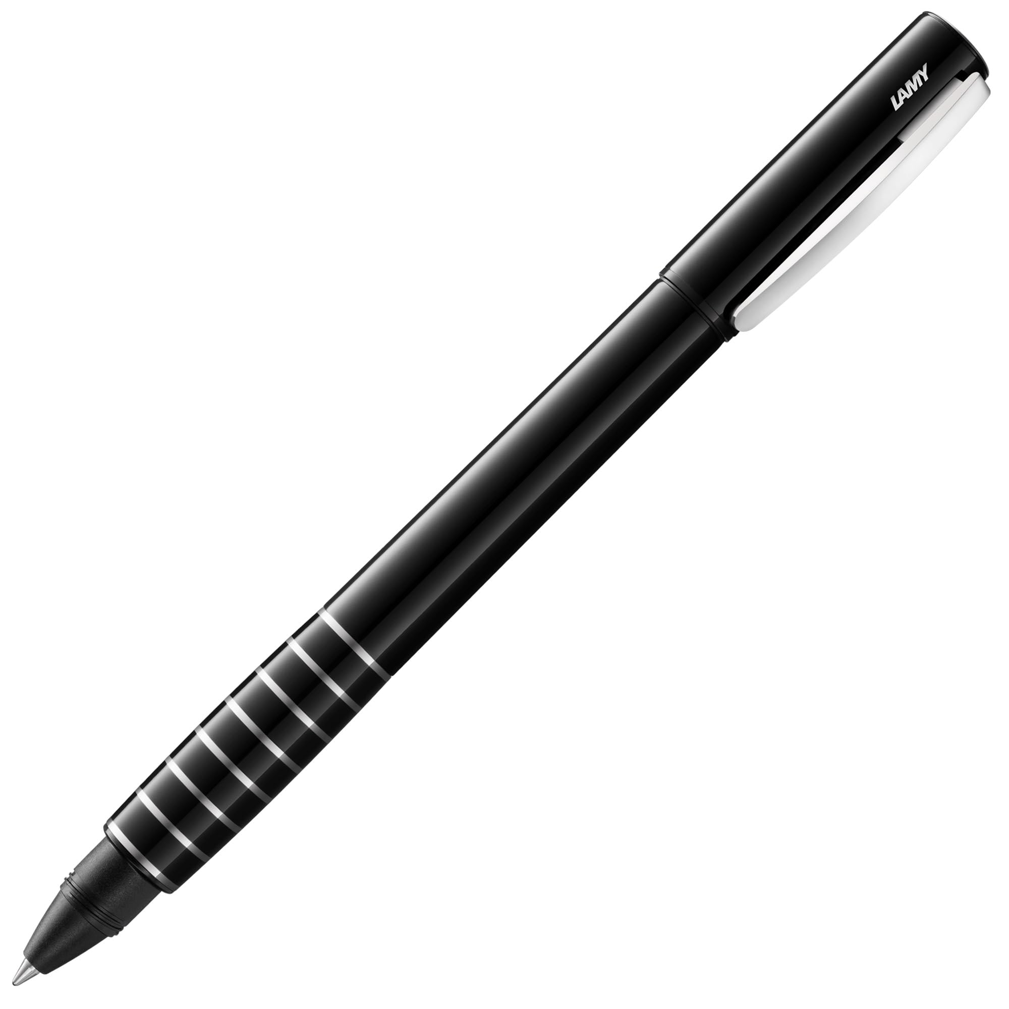LAMY accent Tintenroller 398 – Rollpen in schwarzem Brillant Lack-Finish mit austauschbarem Griffstück Lack diamantiert und Edelstahlclip – Tintenroller-Mine M 63 schwarz – Strichbreite M