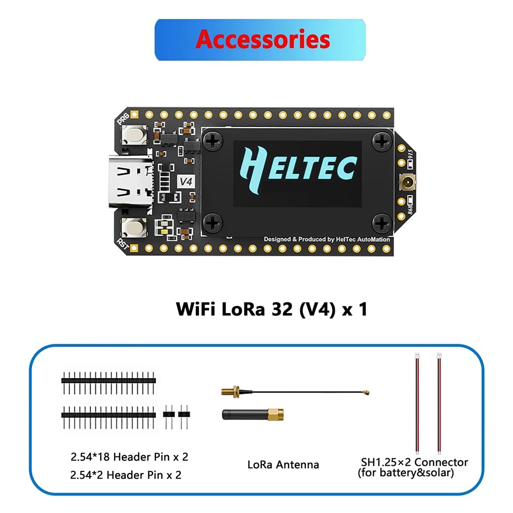 Mise à Niveau du Réseau Maillé Heltec WiFi Lora 32 (V4) GPS SX1262 avec Écran OLED 0,96 Pouce, Alimentation Solaire, WiFi Lora BLE Basse Consommation