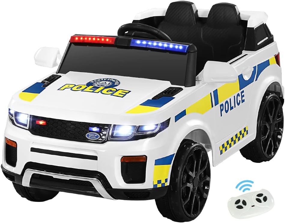 Factual Toys Kids Electric Ride on Police Car with Parental Remote Control for Kids 12v (White)