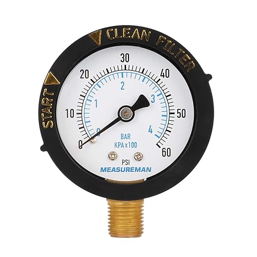 MEASUREMAN 2” Pool Filter Pressure Gauge, 60 PSI, 1/4” NPT Bottom Mount  to  Pool Pump Pressure Gauge for Swimming Pool, Spa,