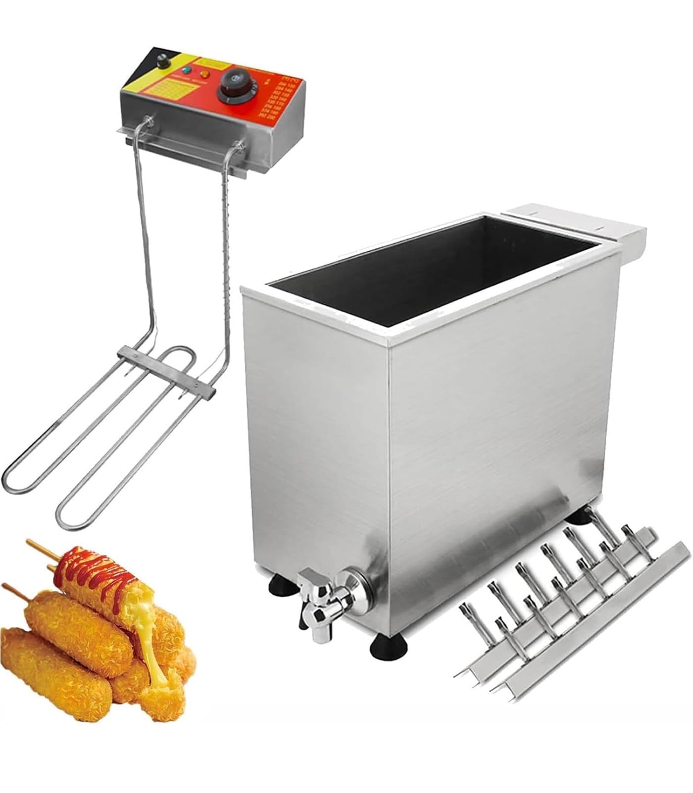ZHIGUANYUN Commercial Deep Fryer, 25L Automatic Cheese Hot Dog Sausage Grill Stove Sticks Fryer, 12pcs Sausage Frying Equipment, Electric Deep Hot Corn Dog Fryer