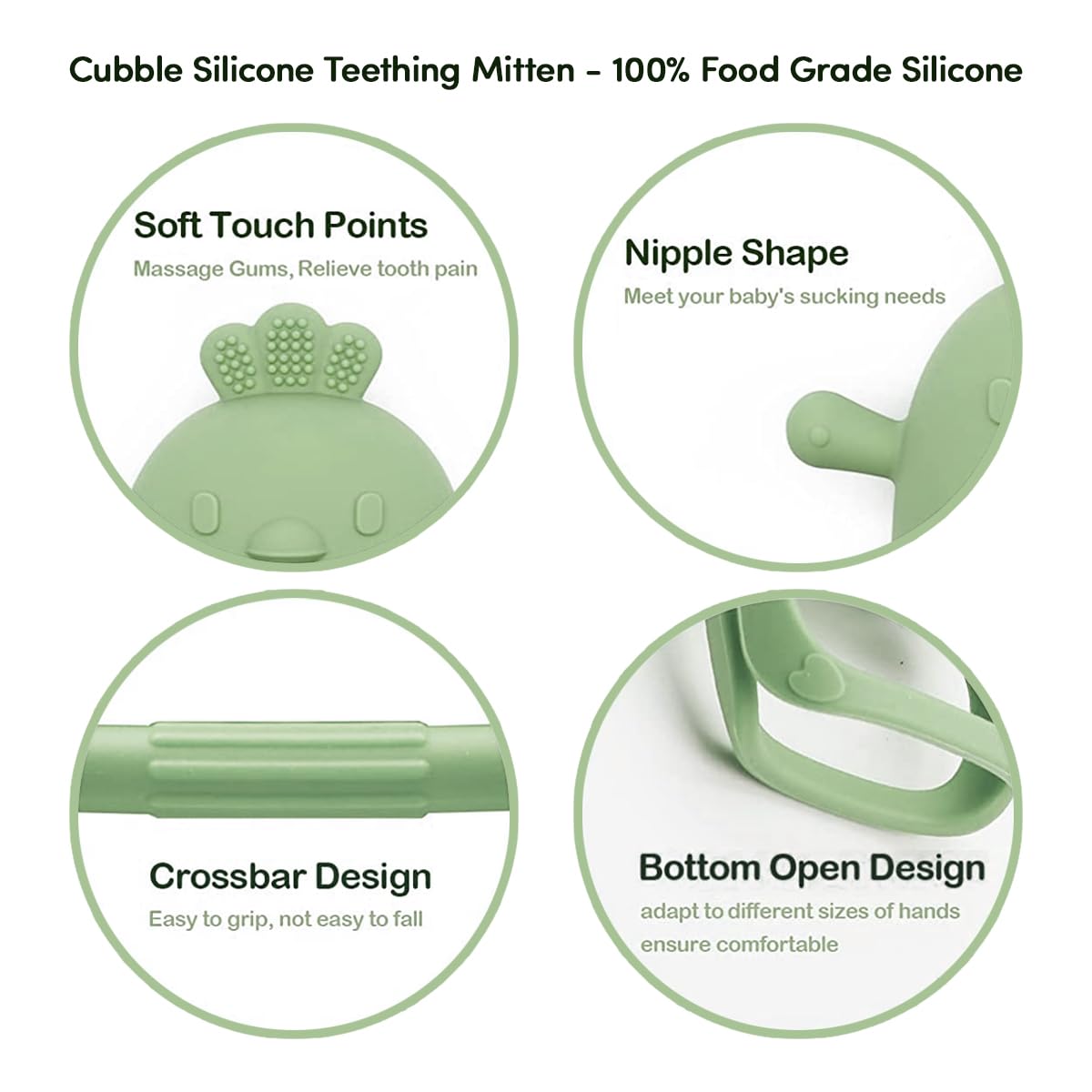 Cubble 2 Pack Silicone Teething Mitten for Soothing Teething Pain Relief BPA Free Anti Dropping Wrist Hand Pacifier Teether Toy - Image 2
