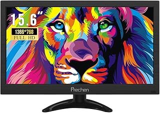 Prechen 15.6 inch Small PC Monitor HDMI Monitor 1366x768 LED Monitor Support HDMI VGA AV BNC USB Intput, for Fire Stick, Mini Monitor Computer Monitor, Built-in Speaker