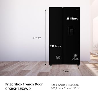 Corberó - American Refrigerator | CFSBSH735NWD | No Frost | Inverter | 439L | 177 cm | Water Dispenser | Twist Ice Maker | LED Light | Display | 4 Drawers | Black [Energy Class E]