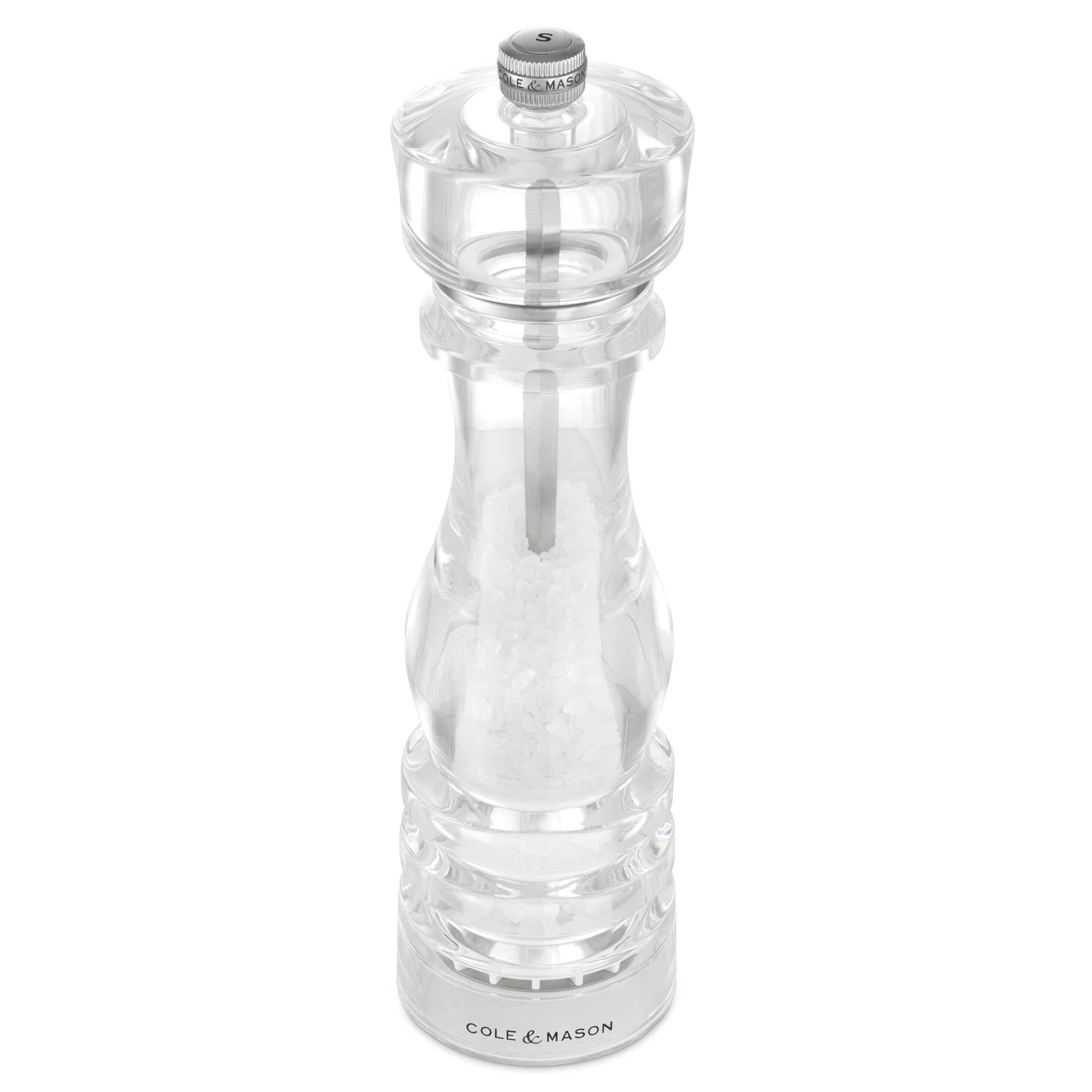 Cole & Mason London Salz und Pfeffermühle Acryl 22 cm, Keramikmahlwerk | Pfeffer und Salzmühle Klein, Precision+ Einstellbarem Malwerk, Gewürzmühle gefüllt, Transparent Acryl/Edelstahl, Geschenkset