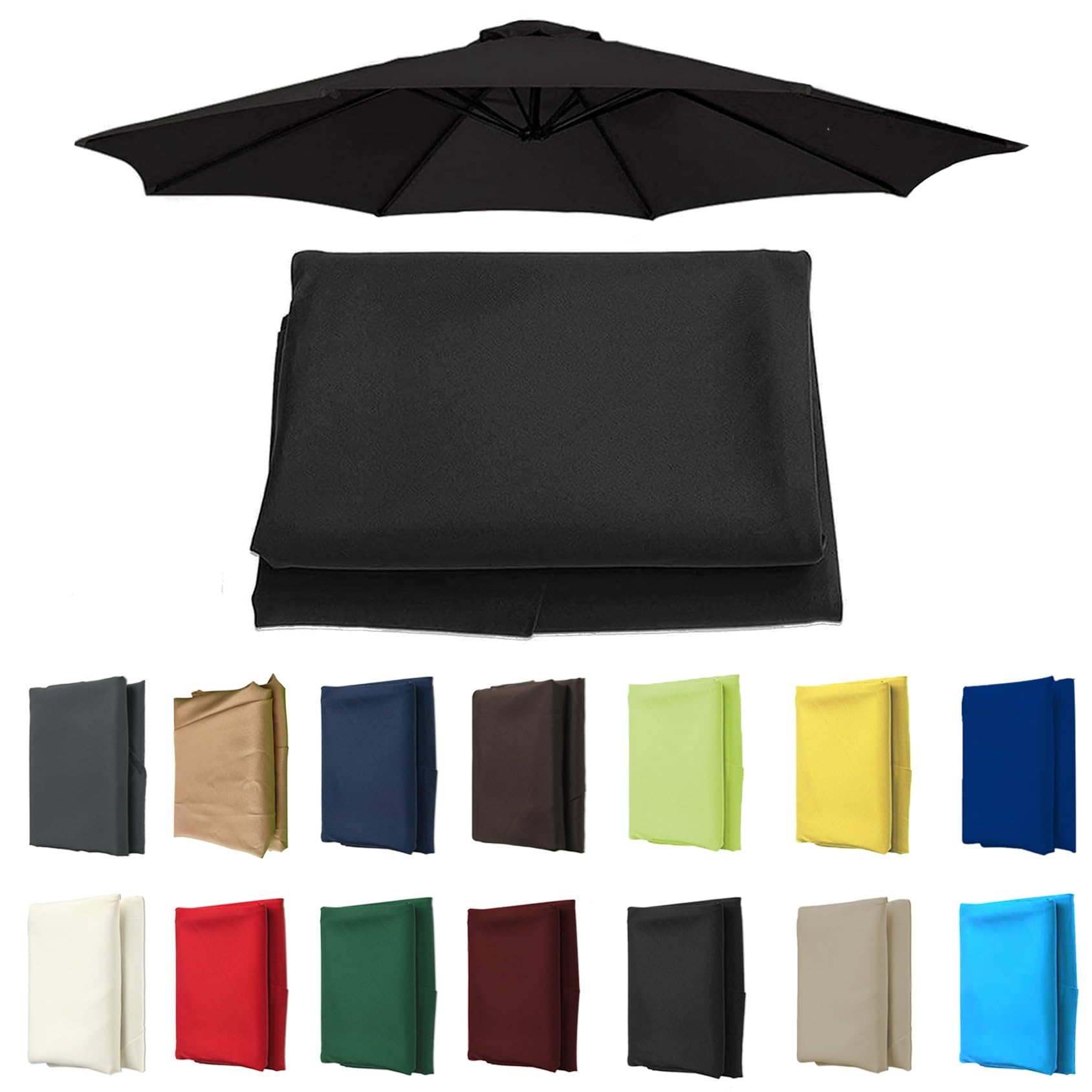 6 Arms/8 Arms Sun Umbrella Replacement Cloth, 200/270/300 CM Umbrella Replacement Canopy Cantilever Parasol Top Fabric Cover Sunshade Cloth - For Garden Patio Yard Beach Pool Market Table(Color:Black,