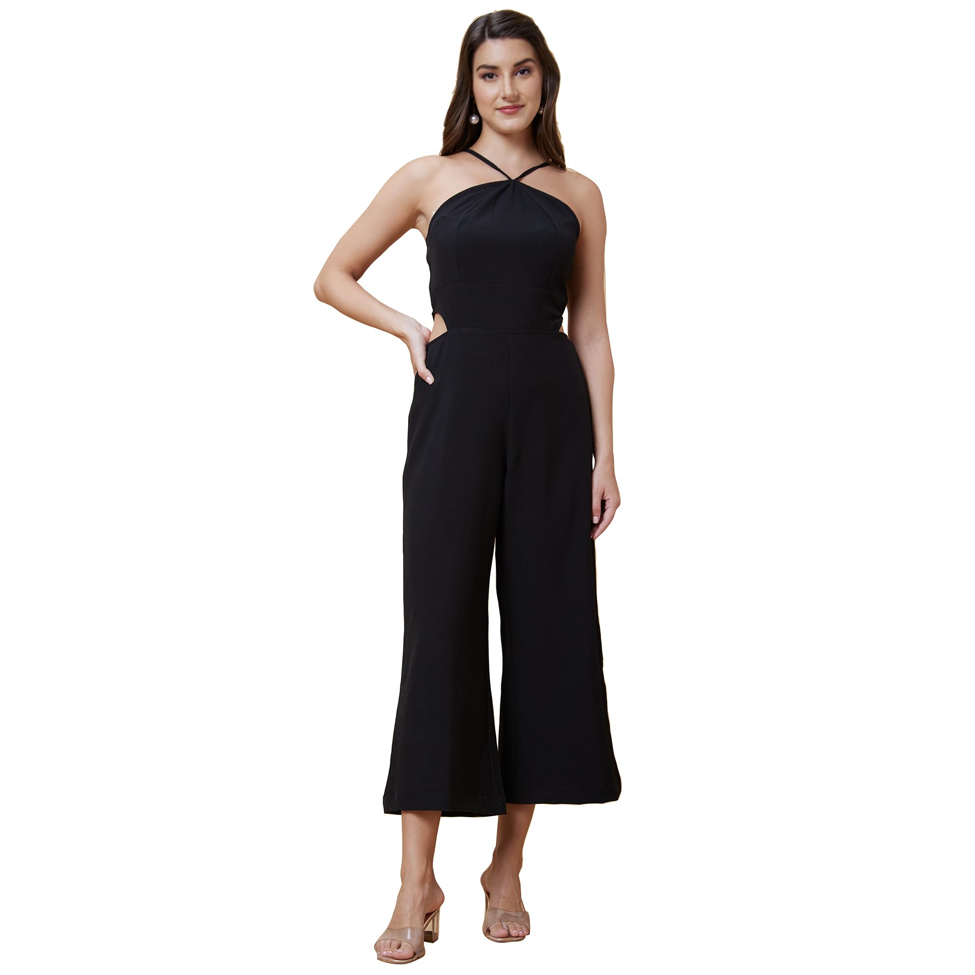 globus Women Black Solid Halter Neck Jumpsuit-picture-51