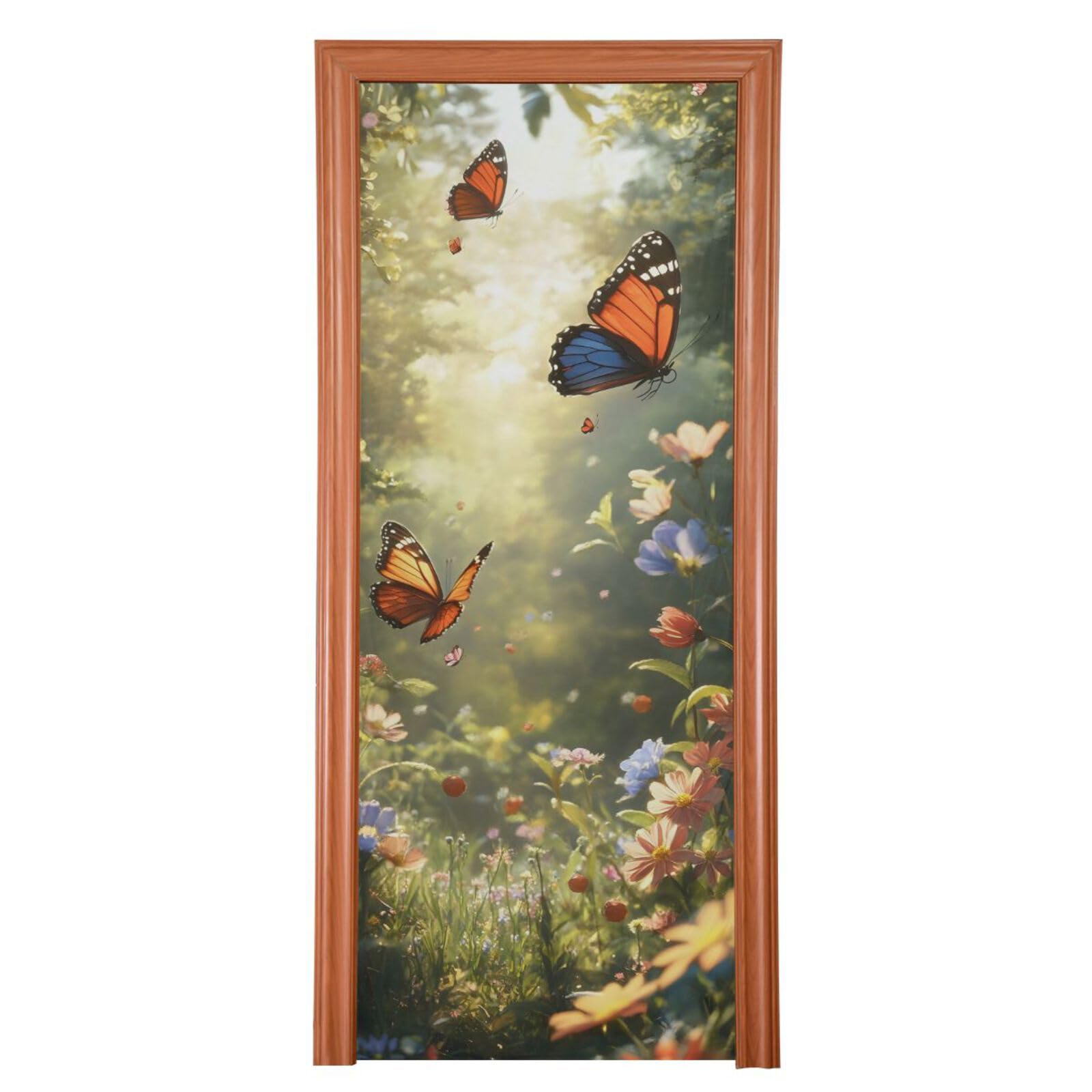 FLildon Spring Meadow Butterflies Door Cover Decoration, Party Accessory Porch Decor for Festive Ornament Room Door Covers 32 x 79 Inch