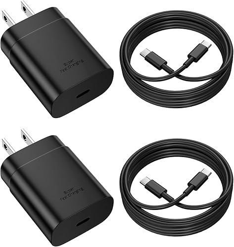 Cargador tipo C de carga rápida para Samsung 25 W, paquete de 2 PDPPS USB C Bloque de cargador de pared rápido con cable tipo C a tipo C de 6 pies