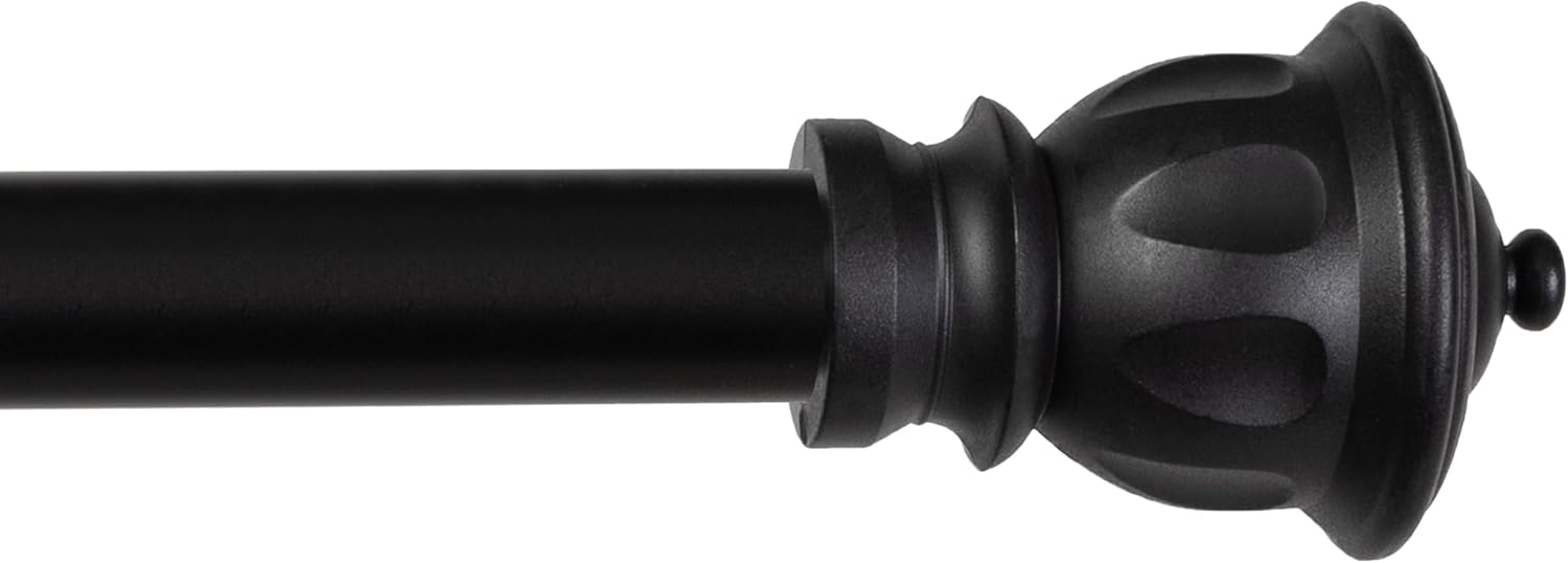 Kenney Kiera Crown Window Curtain Rod, Adjustable Curtain Rod for Windows 48 to 86 Inches, Extendable Curtain Rod Set, Matte Black Curtain Rod 48-86"