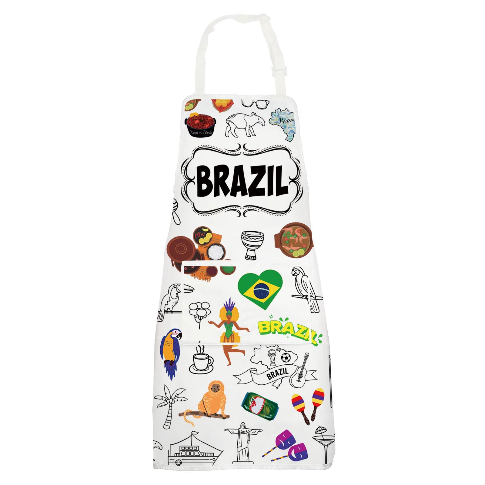 MYSOMY Brazilian Apron - Brazil Themed Kitchen Apron With Flag Design - Perfect For Chefs