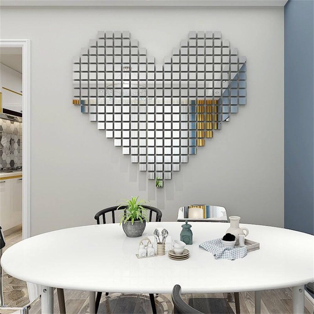 100PCS Self-adhesive Mirror Glass Small Square Patch, Glass Mirror Stickers, Mini Square Glass Mirrors, Mosaic Mirror Stickers 10X10MM, Silver