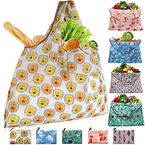 Ravmix 5 Pack Reusable Bags for Shopping, 55LBS XX-Large Capacity Cloth Tote Bags, Foldable Reusable Grocery Bags with Pouch, Heavy Duty and Machine Washable
